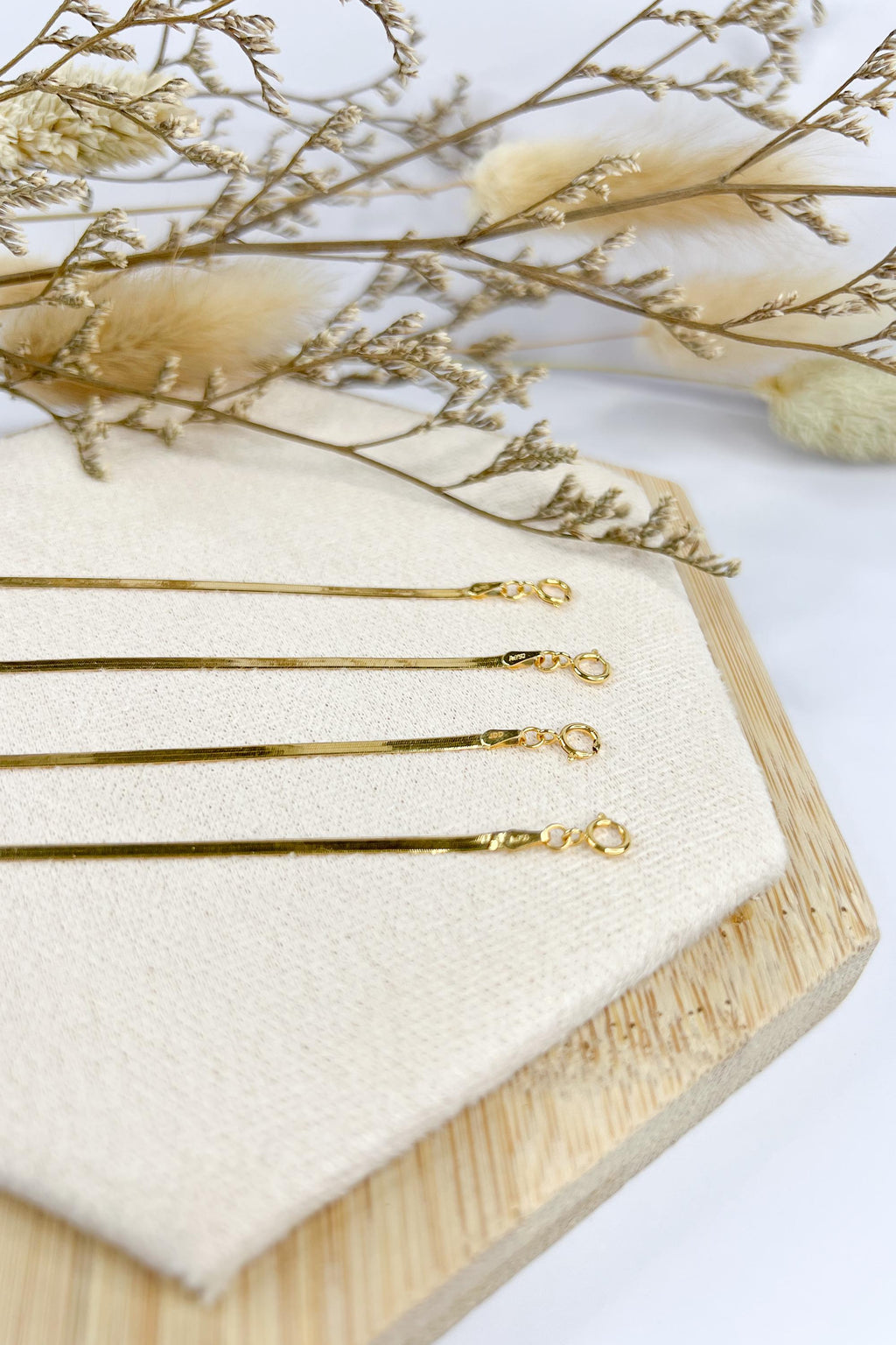 18K Solid Gold Herringbone Bracelet, Petite Flat Dainty Adjustable Jewelry