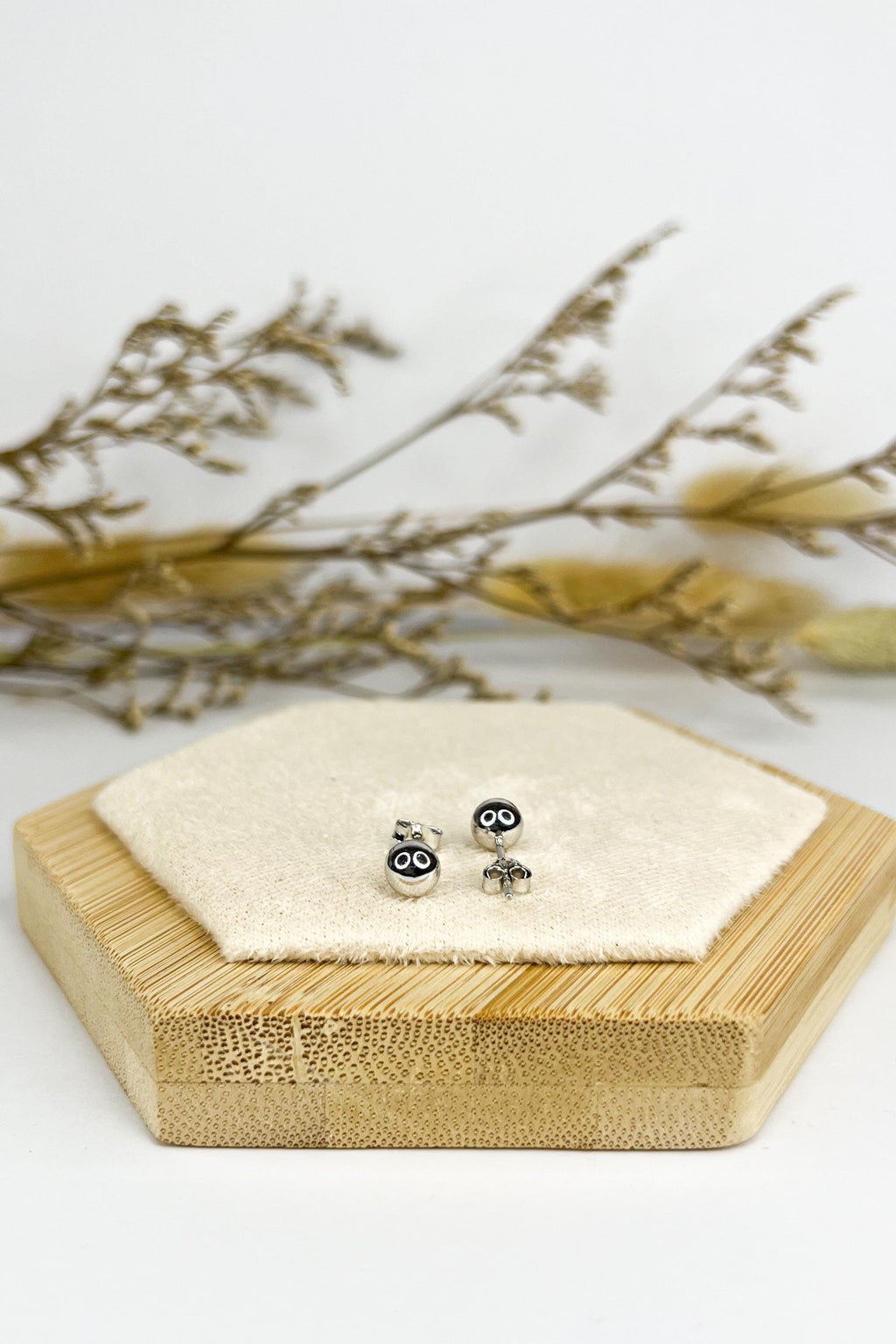 18K White Gold Stud Earrings, 6mm Round Dainty Earrings, Minimalist Jewelry, Gift for Her