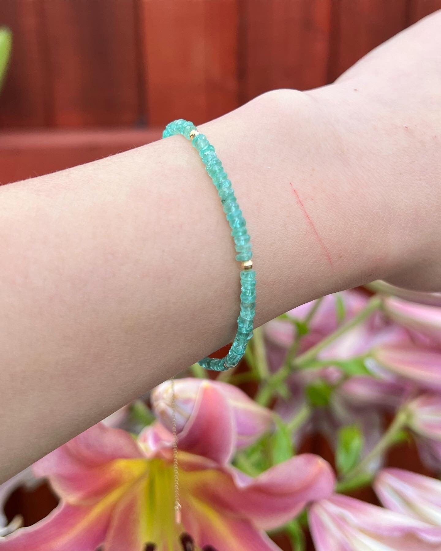 18K Gold Emerald Ruby Carnelian Beaded Bracelet, Dainty Natural Gemstone Jewelry