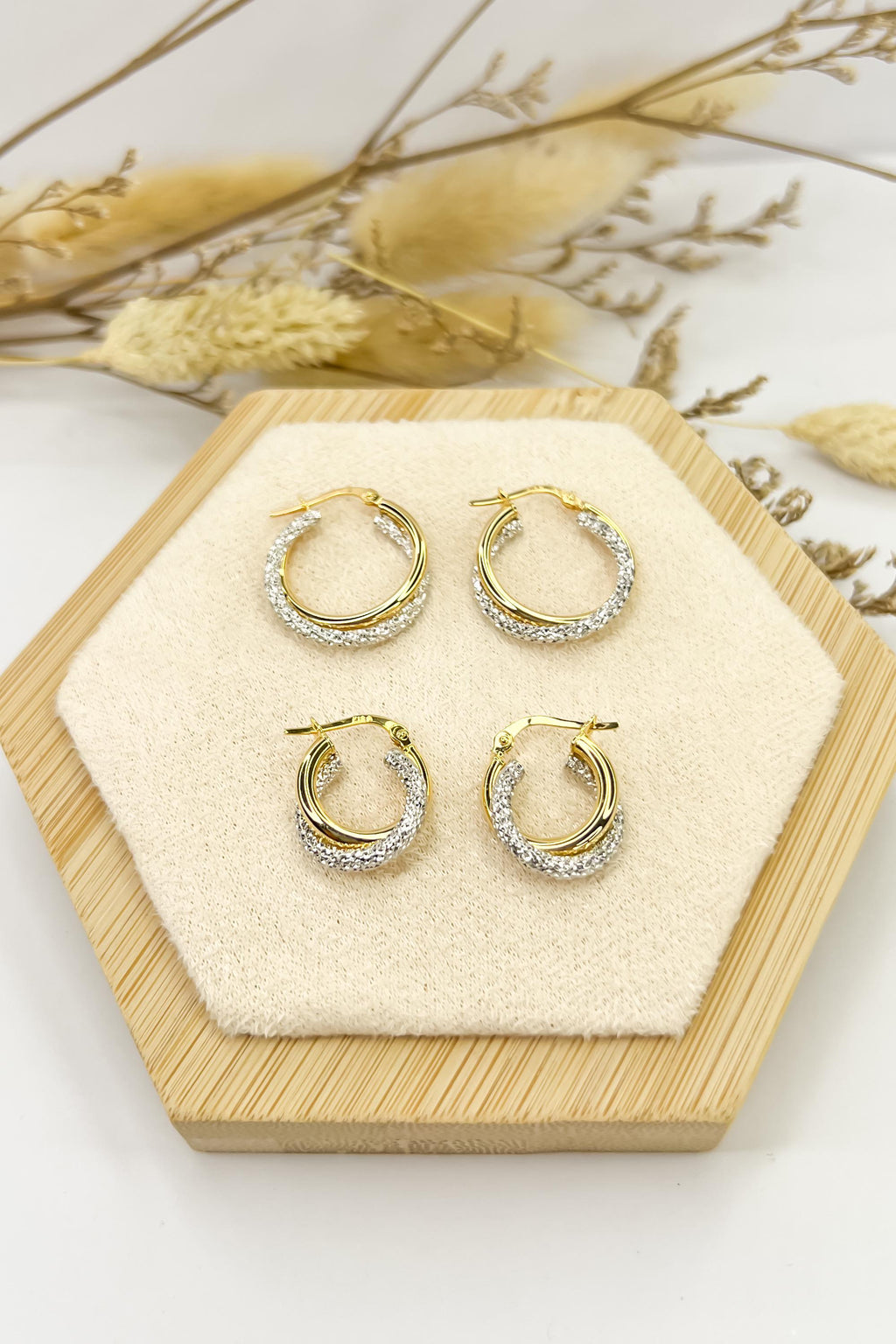 18K Solid Gold Two-Tone Hoop Earrings - Unique - Au750 - 20mm or 15mm - Birthday Gift - Christmas Gift - Gift for Her - Bestseller Gift