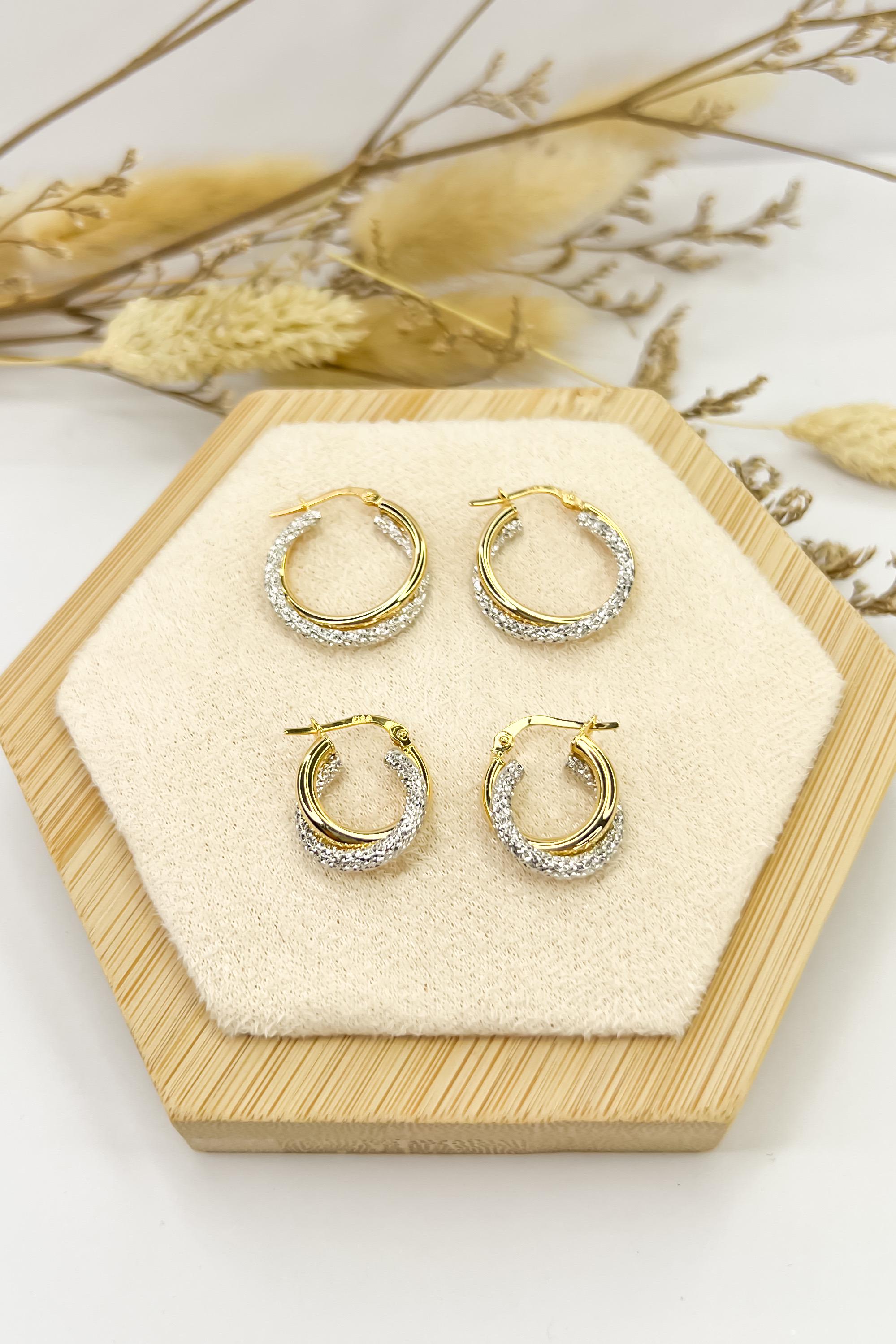 18K Solid Gold Two-Tone Hoop Earrings - Unique - Au750 - 20mm or 15mm - Birthday Gift - Christmas Gift - Gift for Her - Bestseller Gift