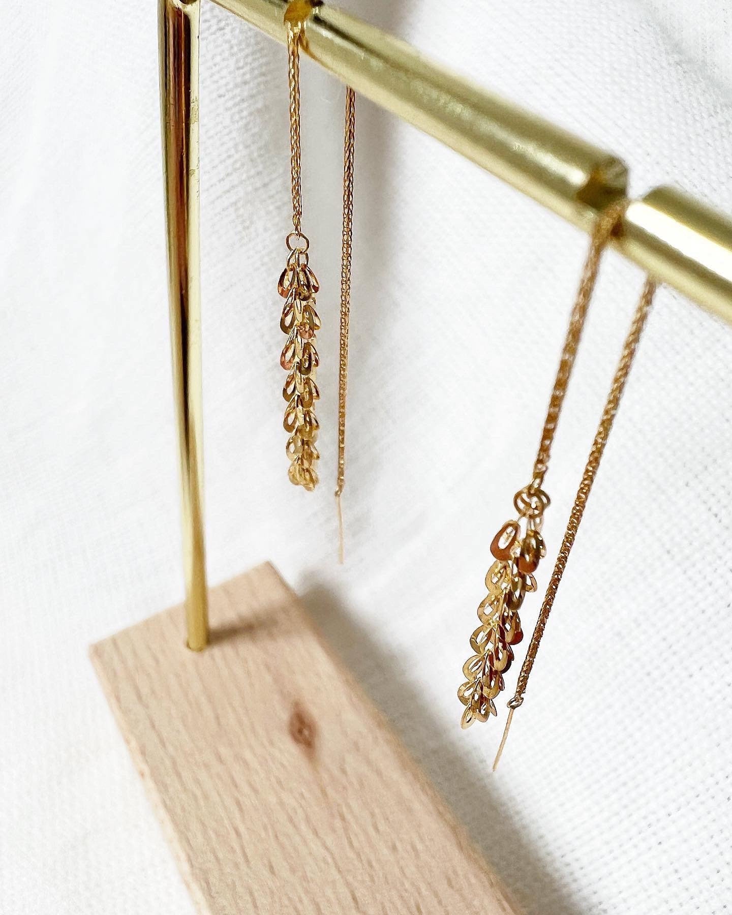 18K Solid Gold Threader Earrings: Petite Dangle Chain