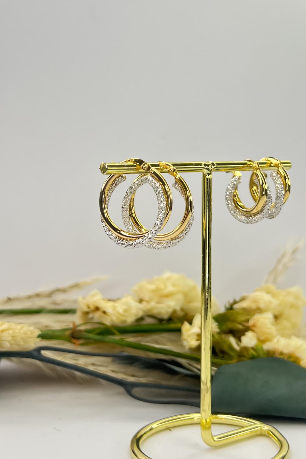 18K Solid Gold Two-Tone Hoop Earrings - Unique - Au750 - 15mm  Birthday Gift - Christmas Gift - Gift for Her - Bestseller Gift