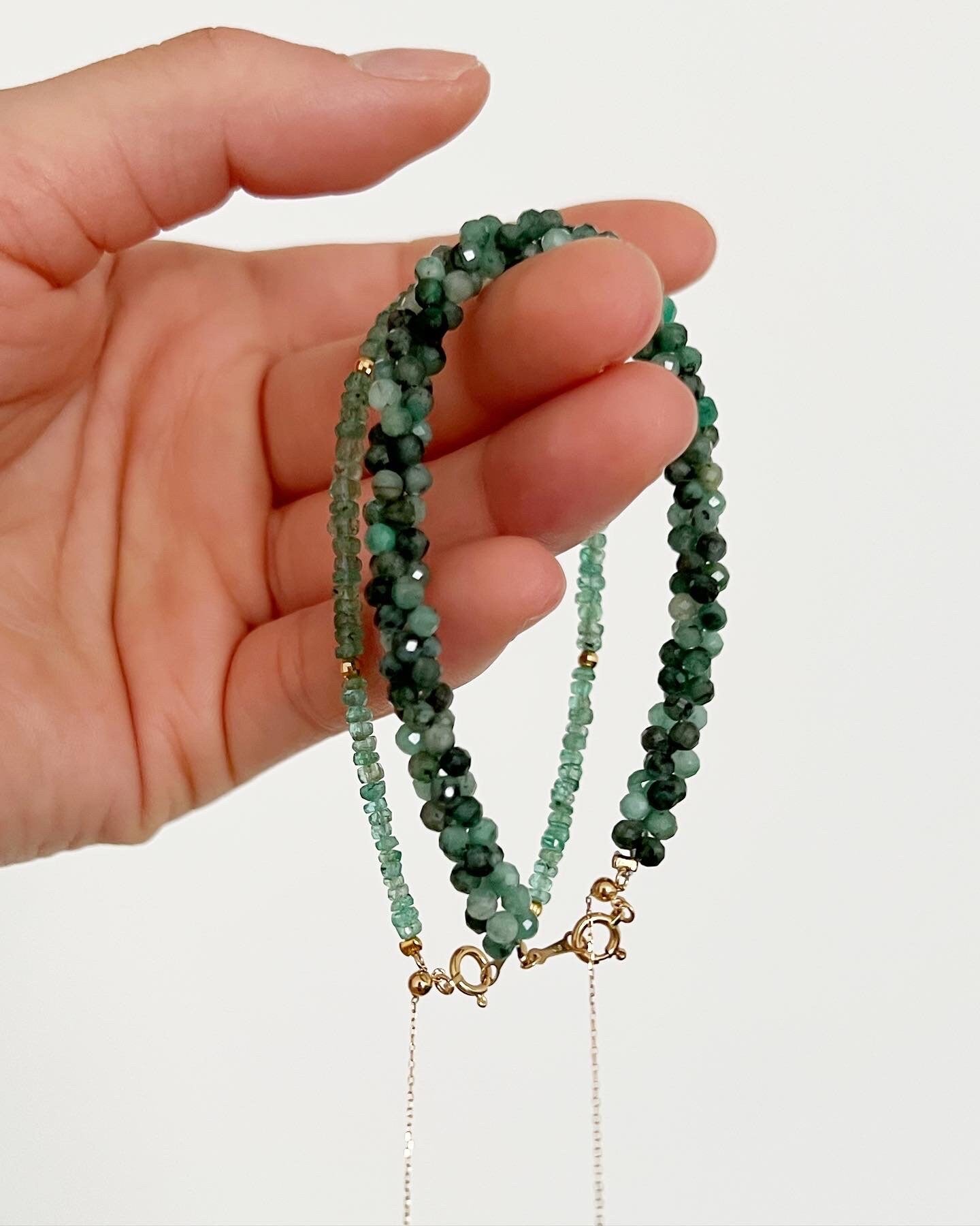 Natural Emerald Bracelet, 18K Solid Gold Beads, Dainty Minimalist Jewelry