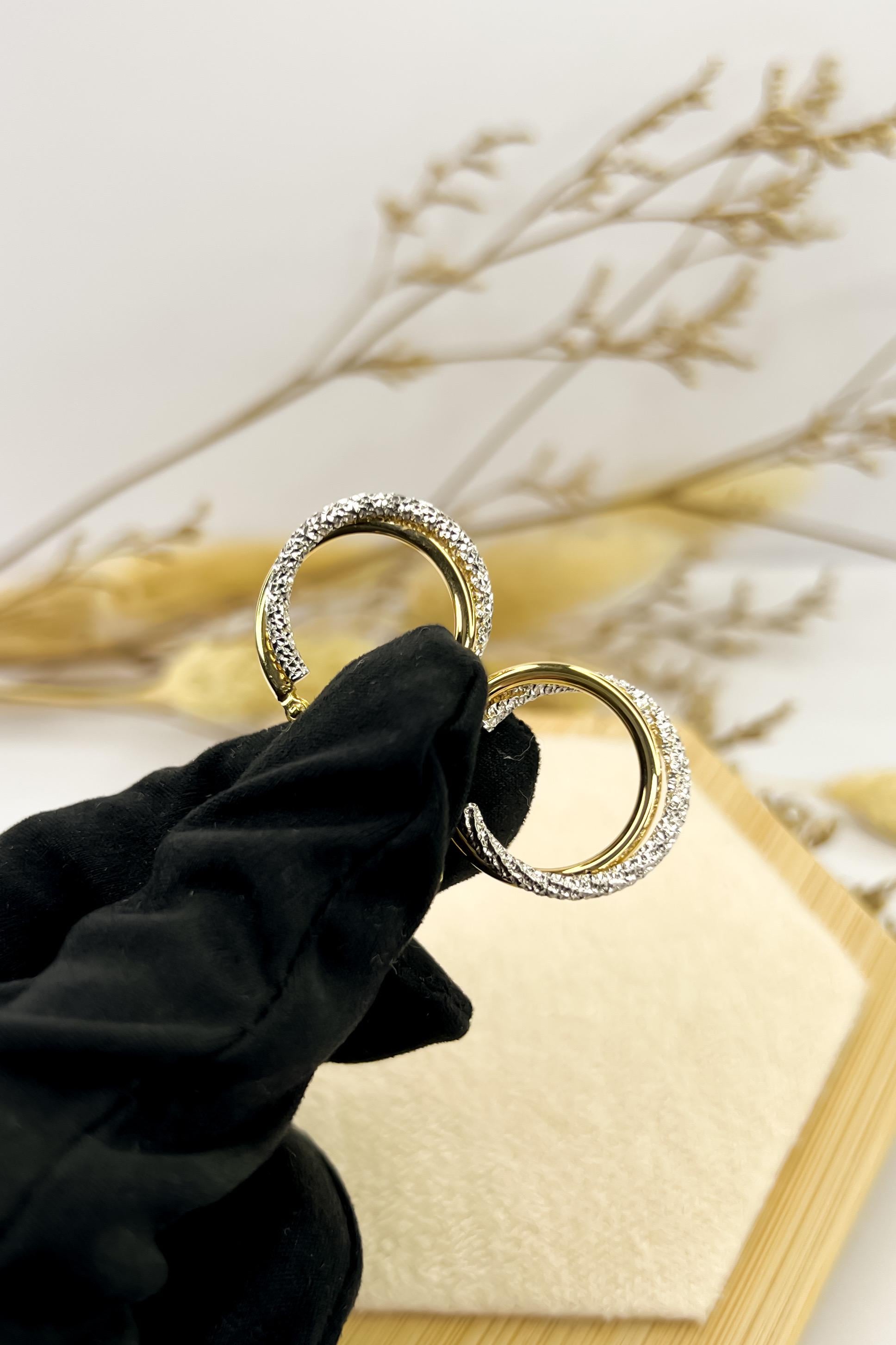 18K Solid Gold Two-Tone Hoop Earrings - Unique - Au750 - 20mm or 15mm - Birthday Gift - Christmas Gift - Gift for Her - Bestseller Gift