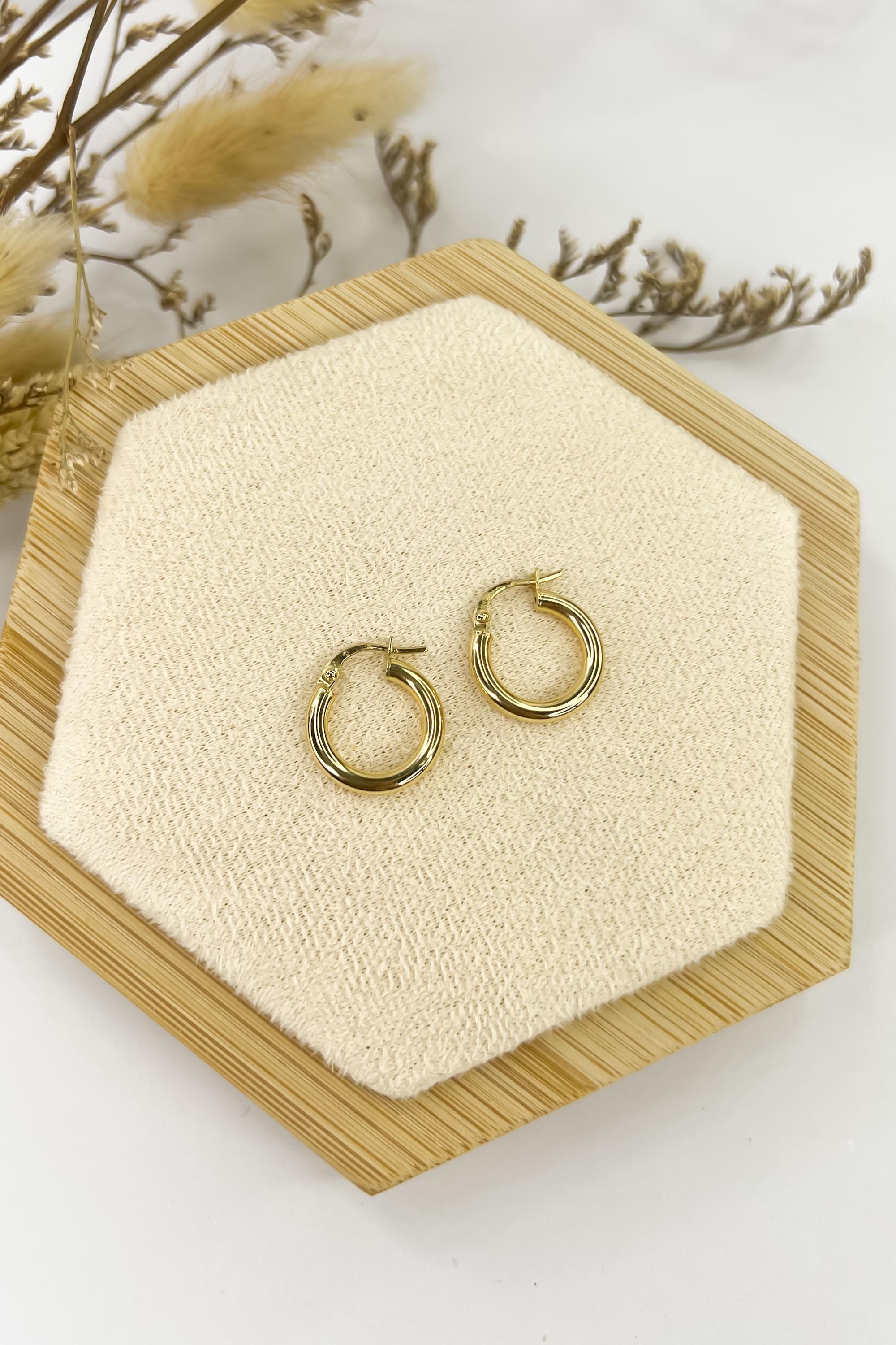 18K Solid Gold Loop Earrings - Plain - 15mm x 3mm Hoop Earrings - Birthday Gift for Her - Christmas Gift for Her - Ideal Gift for her