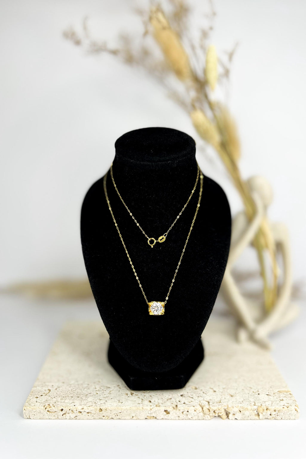 18K Solid Gold Brilliant Charm Necklace, Minimalist Dainty Chain (16-18")