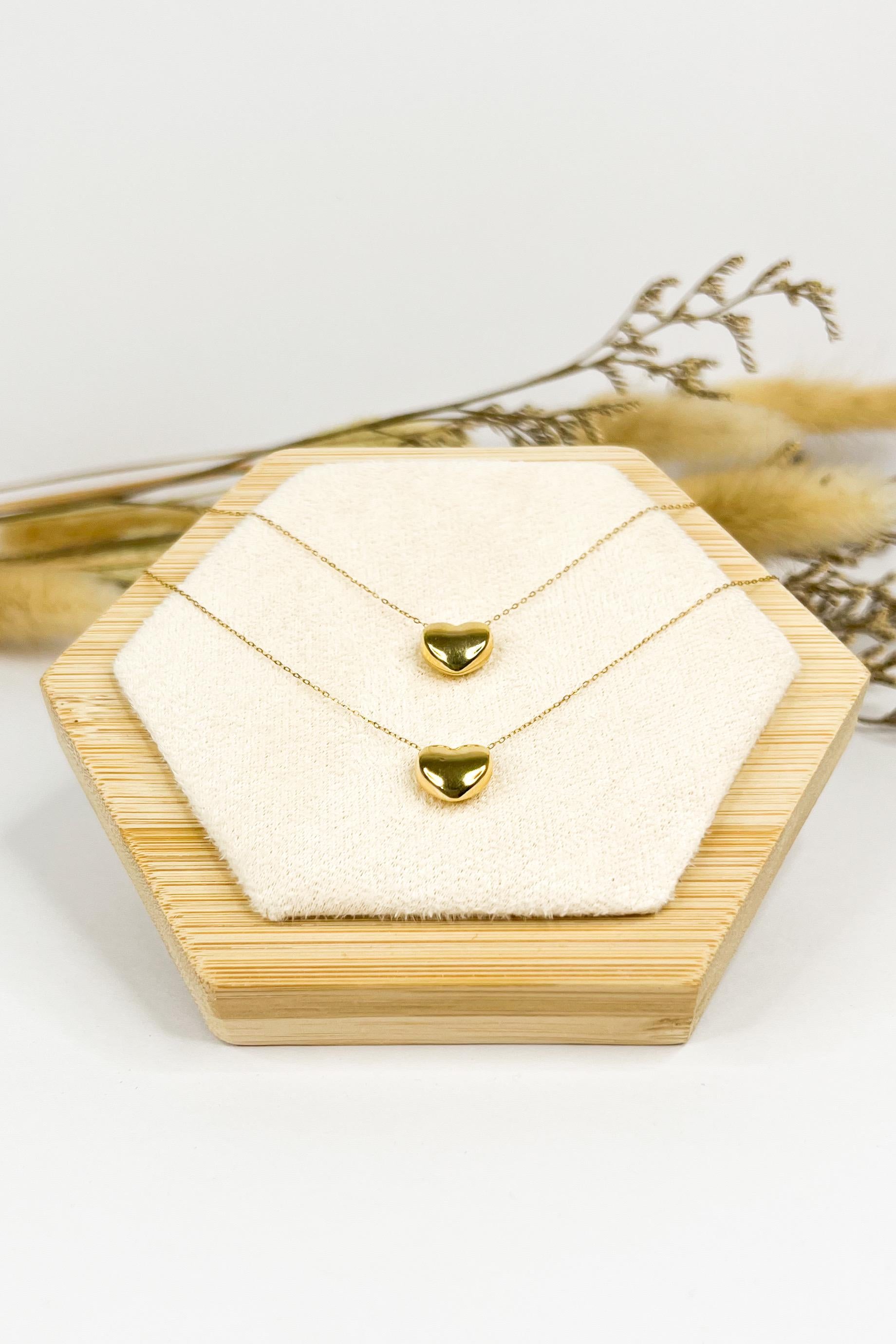 18K Solid Gold Puff Heart Necklace, Dainty 10mm Pendant, Minimalist Jewelry
