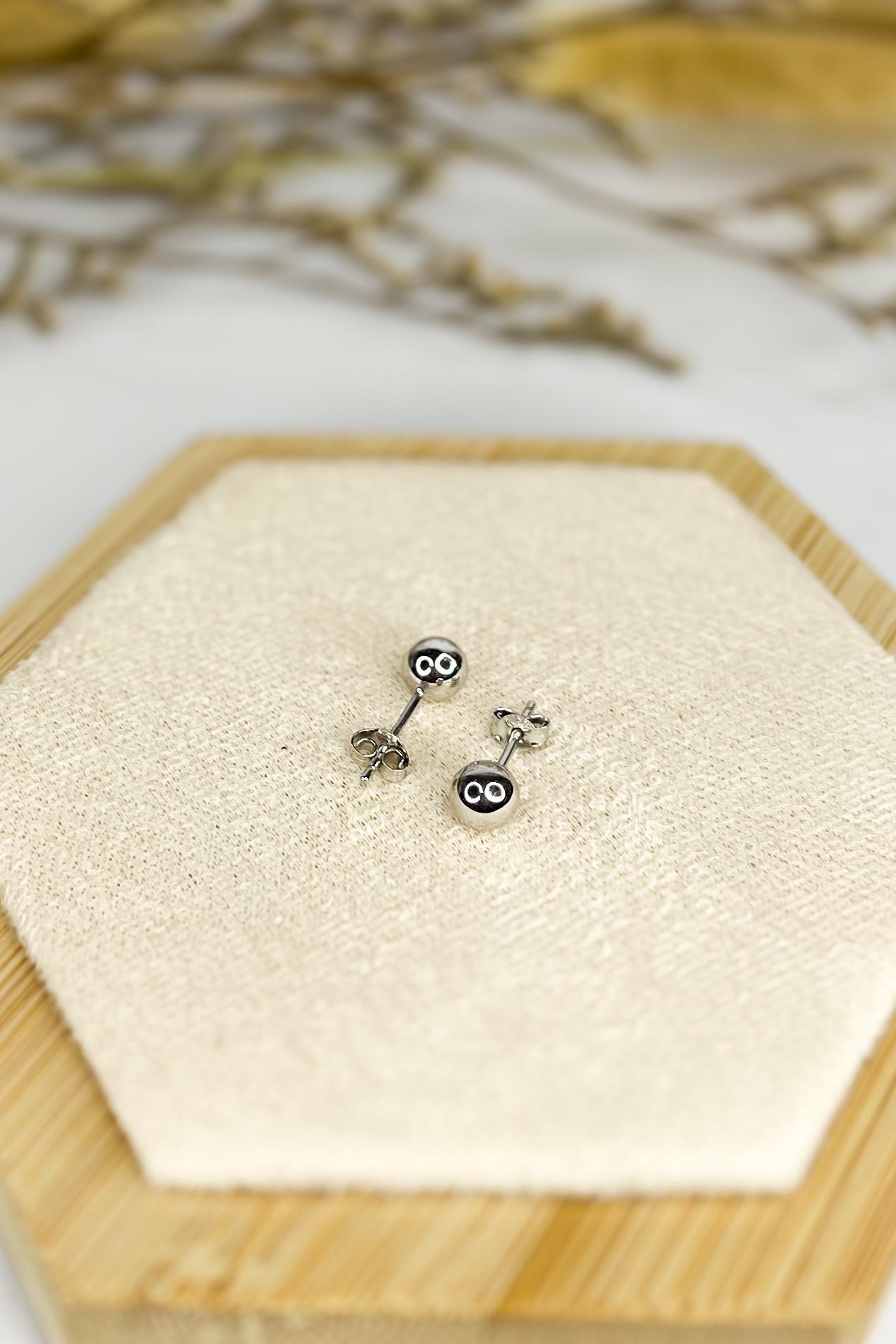 18K White Gold Stud Earrings, 6mm Round Dainty Earrings, Minimalist Jewelry, Gift for Her
