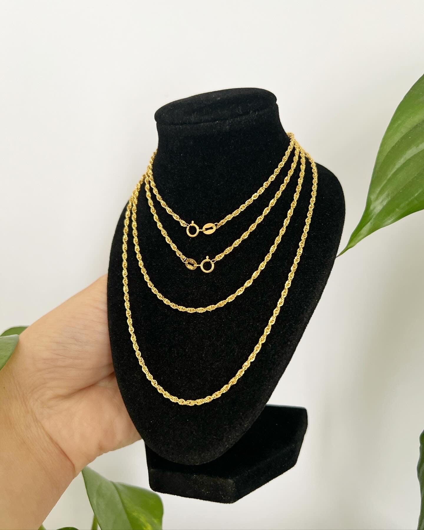 18K Solid Gold Twisted Rope Chain Necklace, 1.0-2.0mm, Minimalist Layering Jewelry