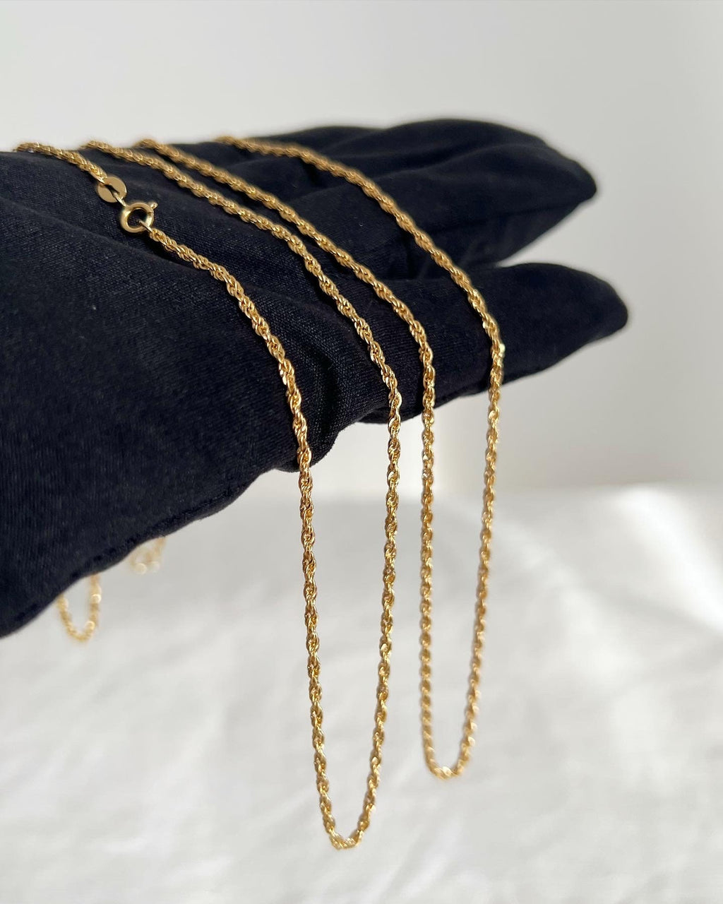 18K Solid Gold Twisted Rope Chain Necklace, 1.0-2.0mm, Minimalist Layering Jewelry