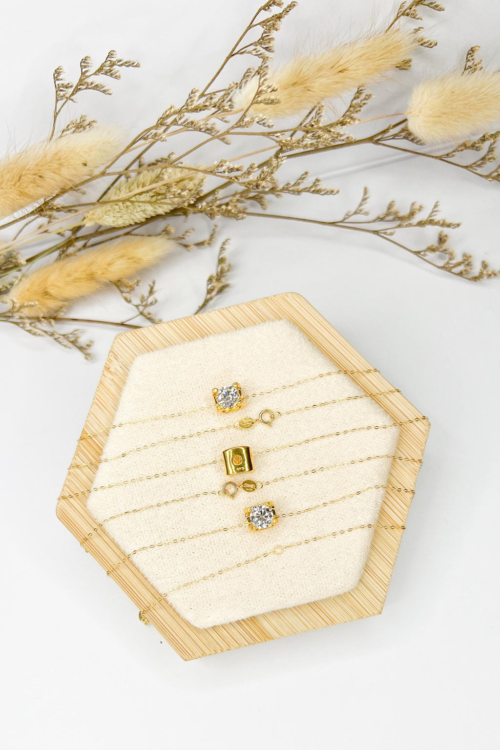 18K Solid Gold Brilliant Charm Necklace, Minimalist Dainty Chain (16-18")