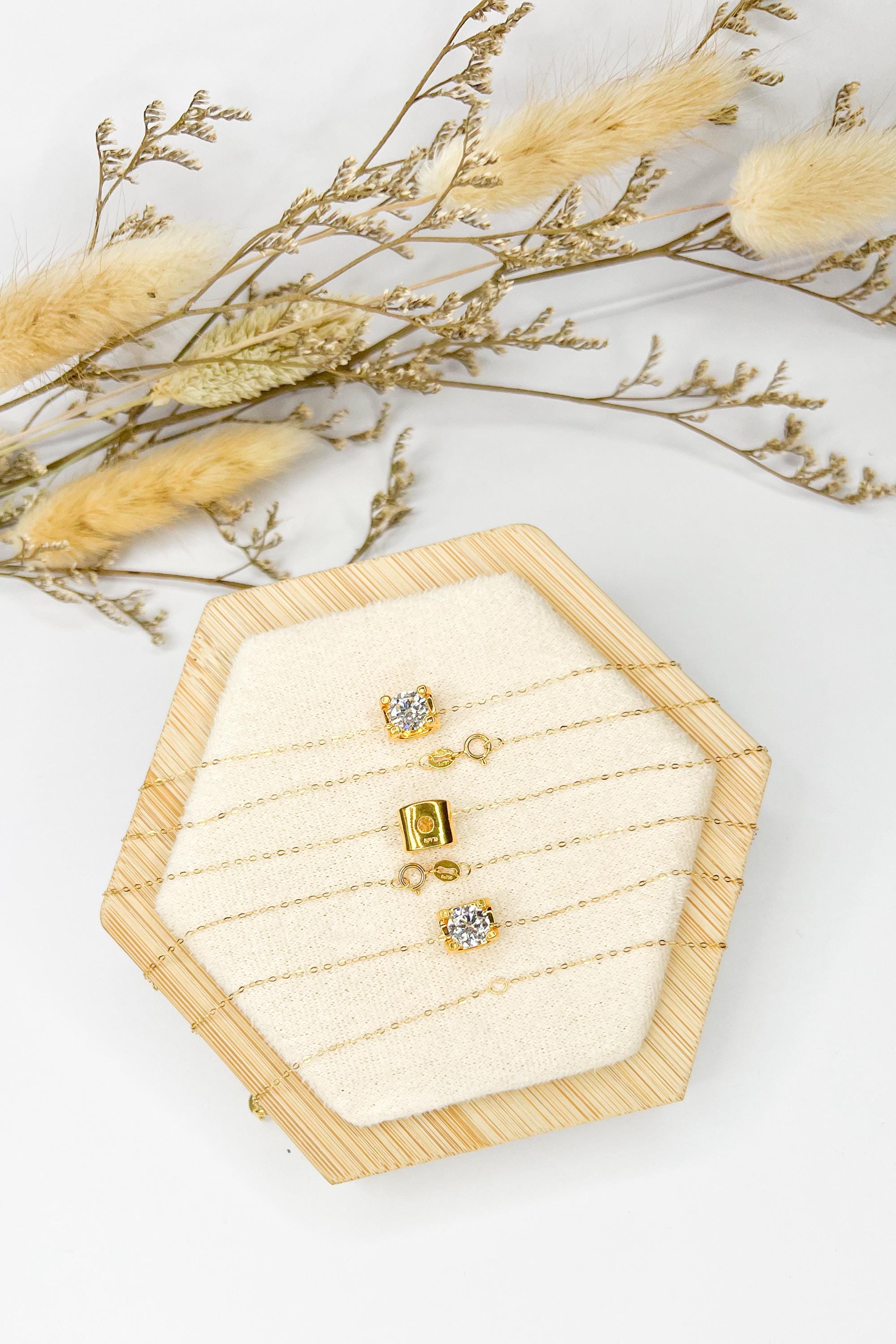 18K Solid Gold Brilliant Charm Necklace, Minimalist Dainty Chain (16-18")