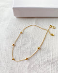 18K Solid Gold Beaded Bracelet, Minimalist Dainty Chain Jewelry, Adjustable Au750