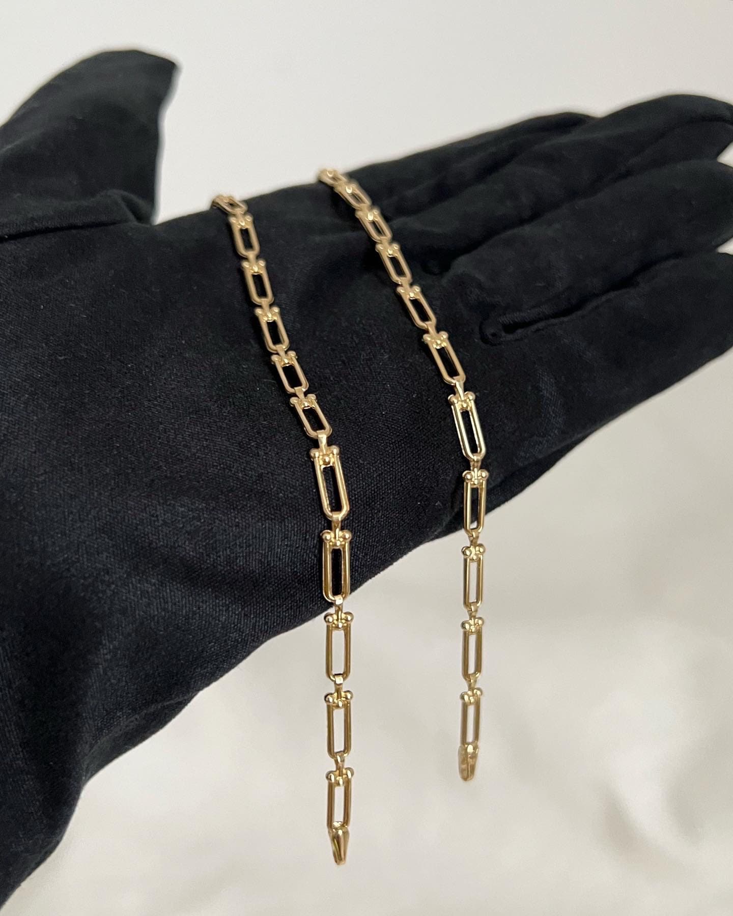 18K Solid Gold U-Link Bracelet, 3.5mm Delicate Chain, Minimalist Jewelry