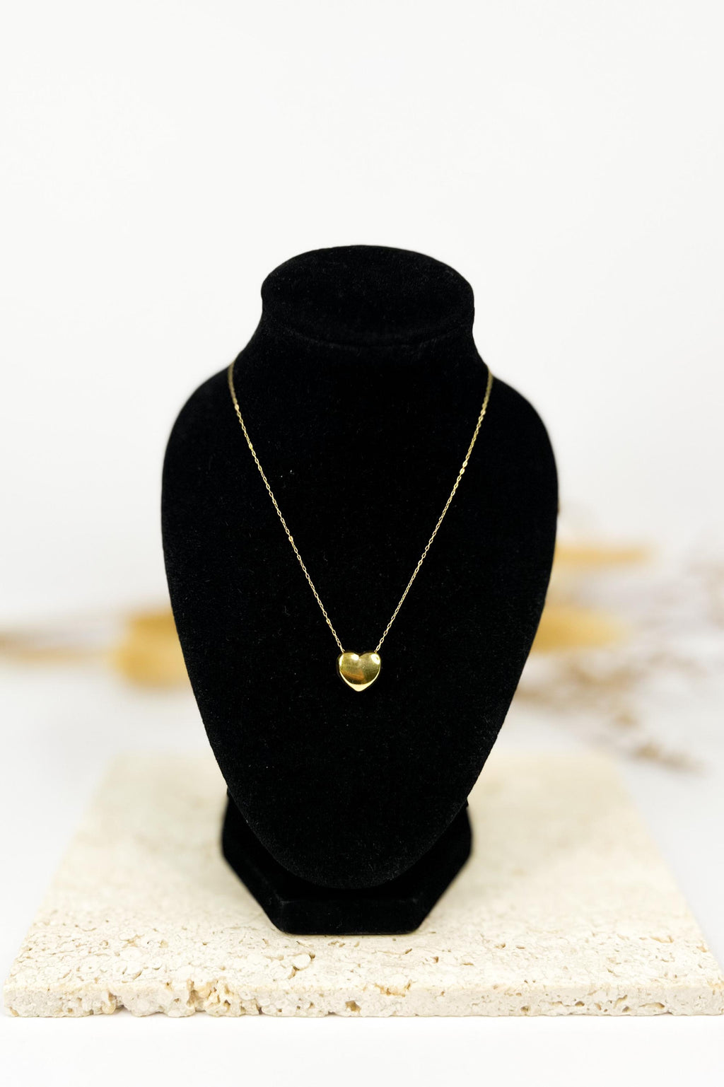 18K Solid Gold Puff Heart Necklace, Dainty 10mm Pendant, Minimalist Jewelry