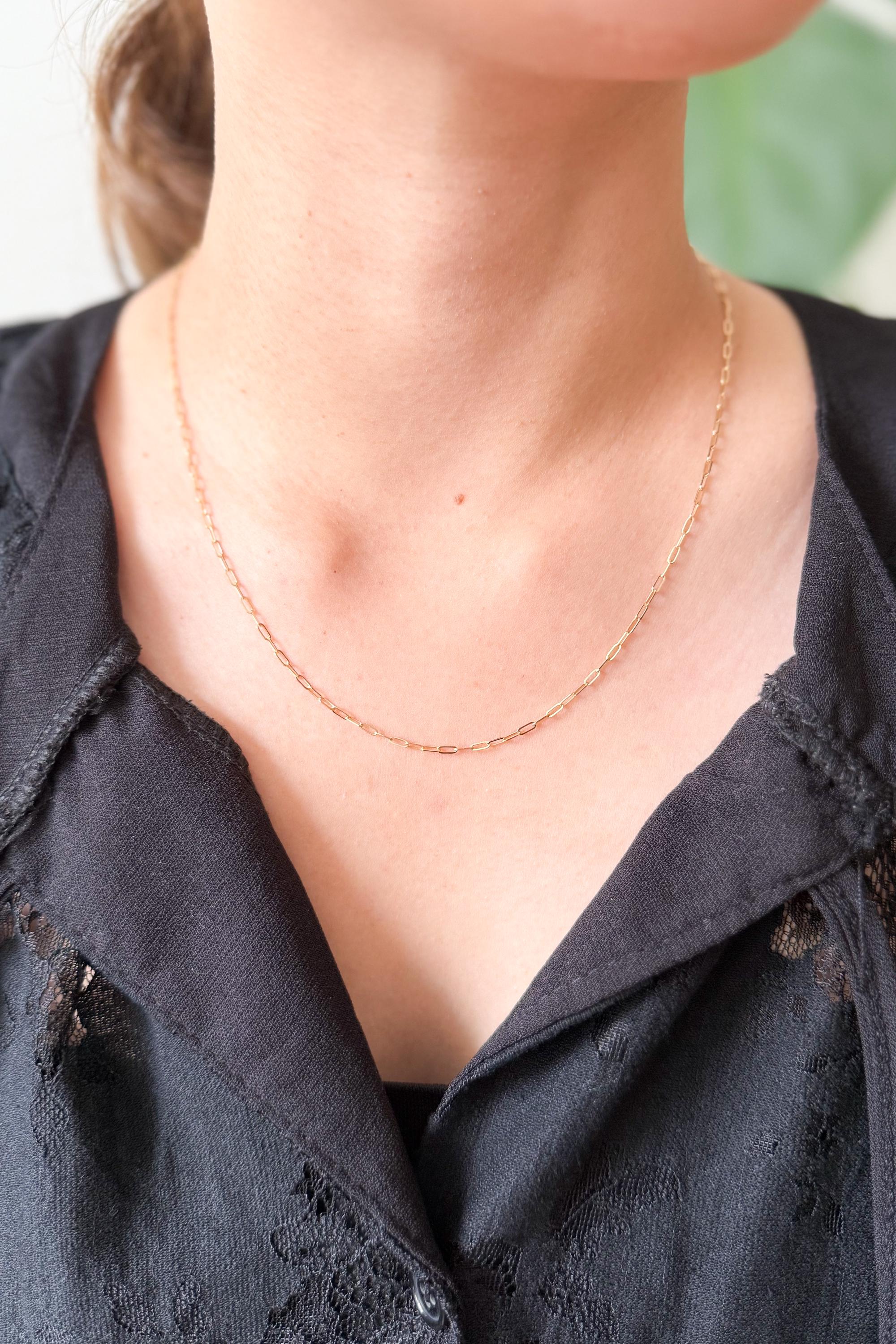 18K Solid Gold Paperclip Chain Necklace, Minimalist Dainty Layering Jewelry