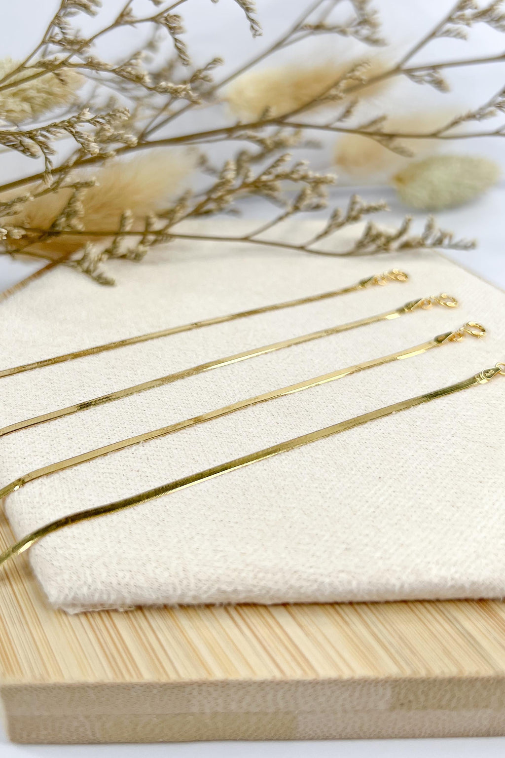18K Solid Gold Herringbone Bracelet, Petite Flat Dainty Adjustable Jewelry