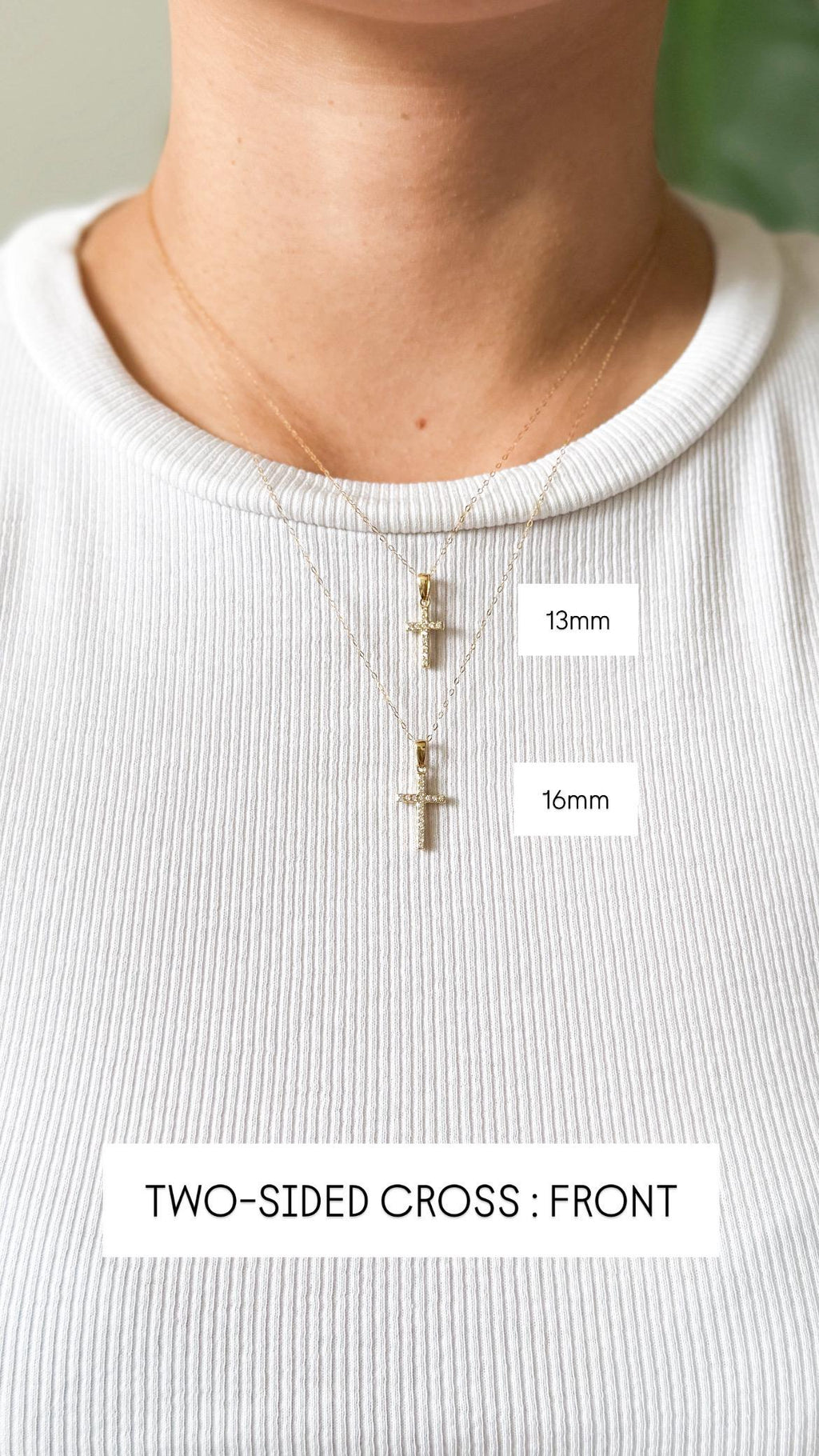 18K Solid Gold Cross Necklace, Moissanite Multi-Gem Charms, Dainty Religious Jewelry