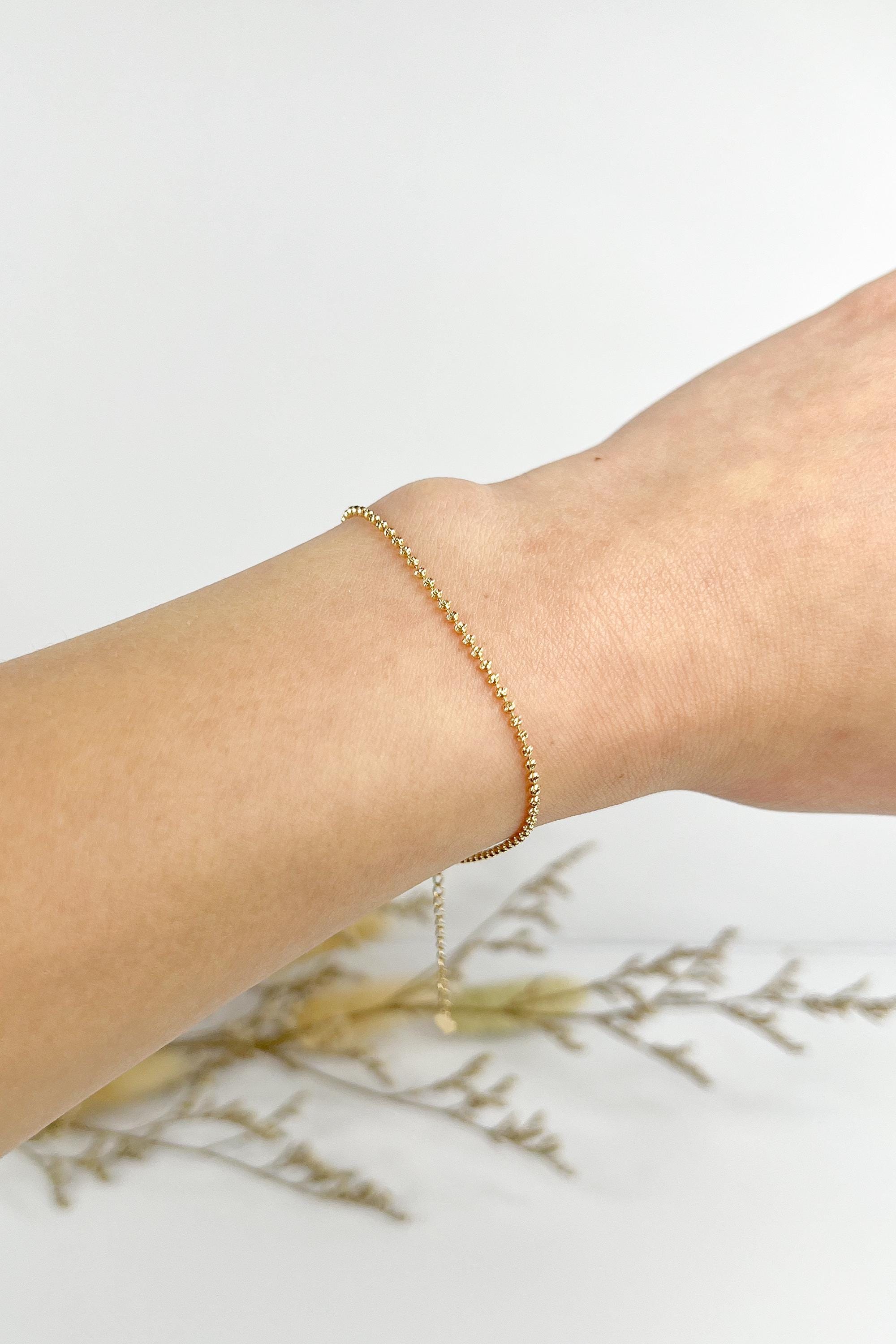 18K Solid Gold Sparkly Full Beaded Bracelet, Dainty Sparkly Textured Jewelry