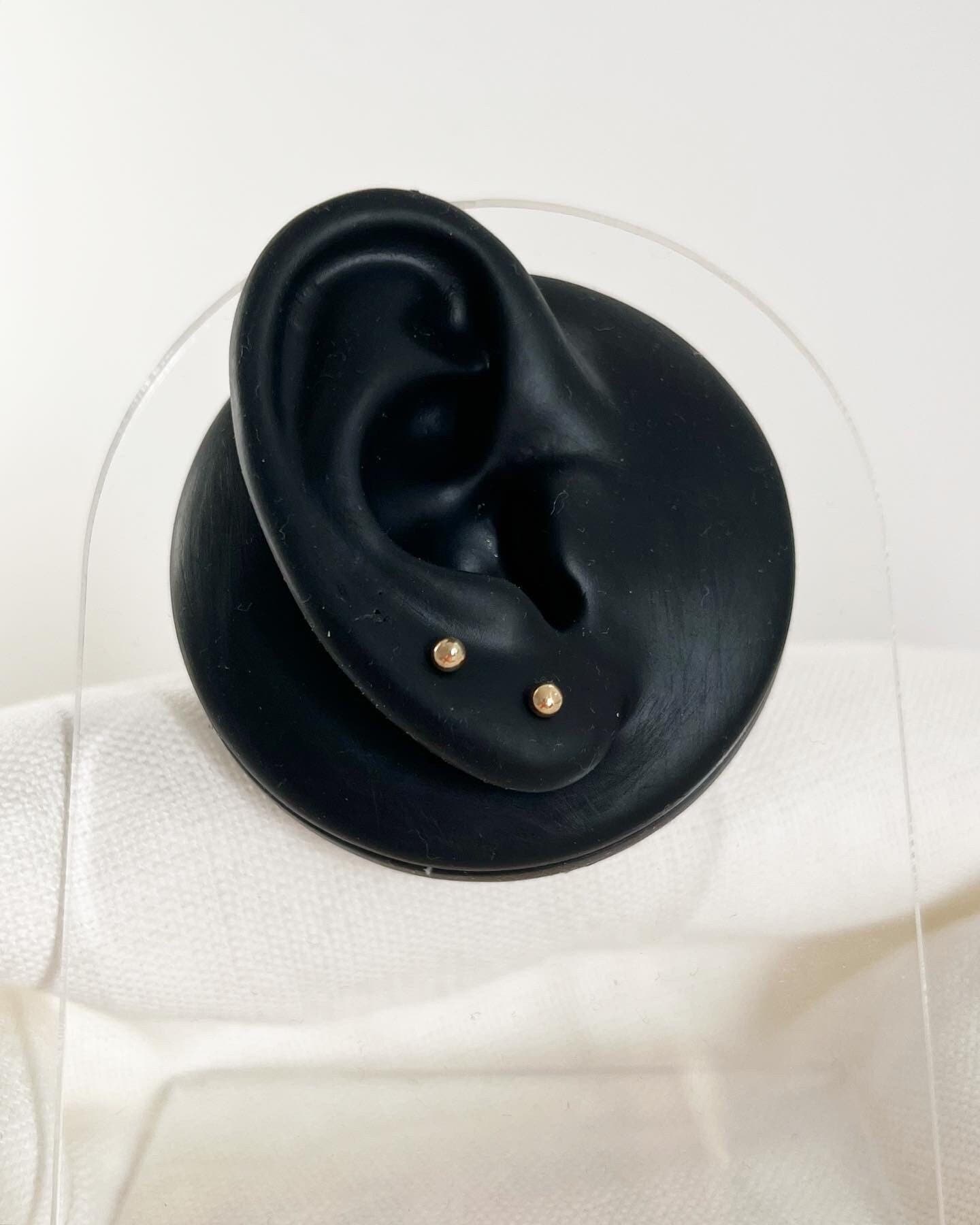 18K Solid Gold Mini Globe Stud Earrings, 3mm Minimalist Dainty Jewelry