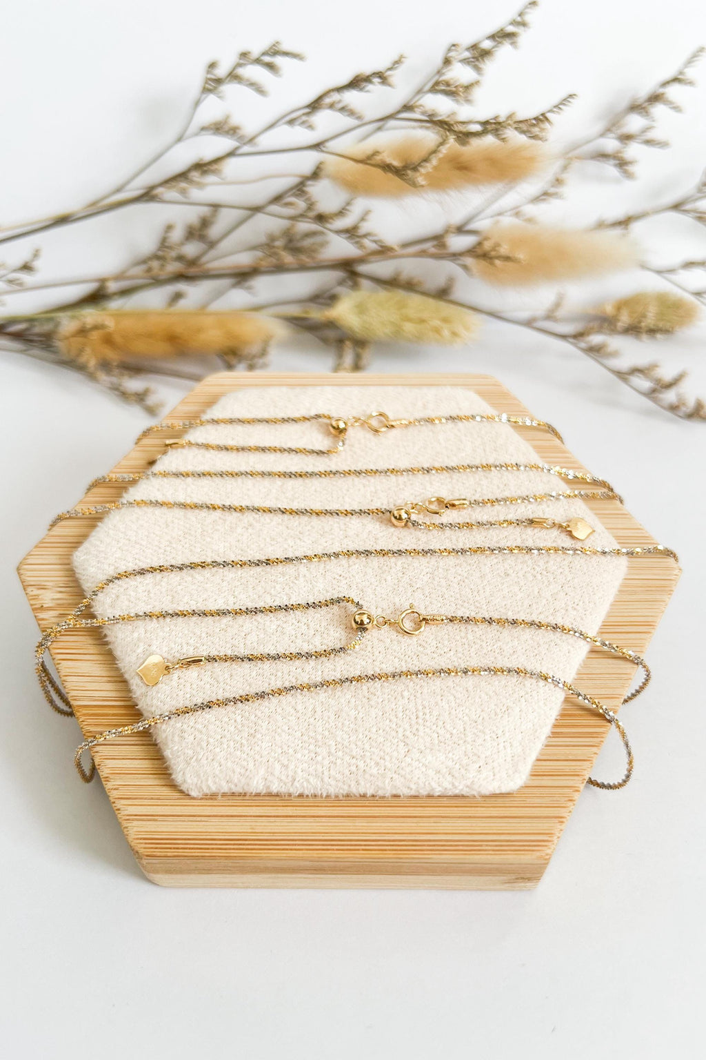 18K Solid Gold Two-Tone Sparkly Necklace, Adjustable Chain, Minimalist Layering Jewelry