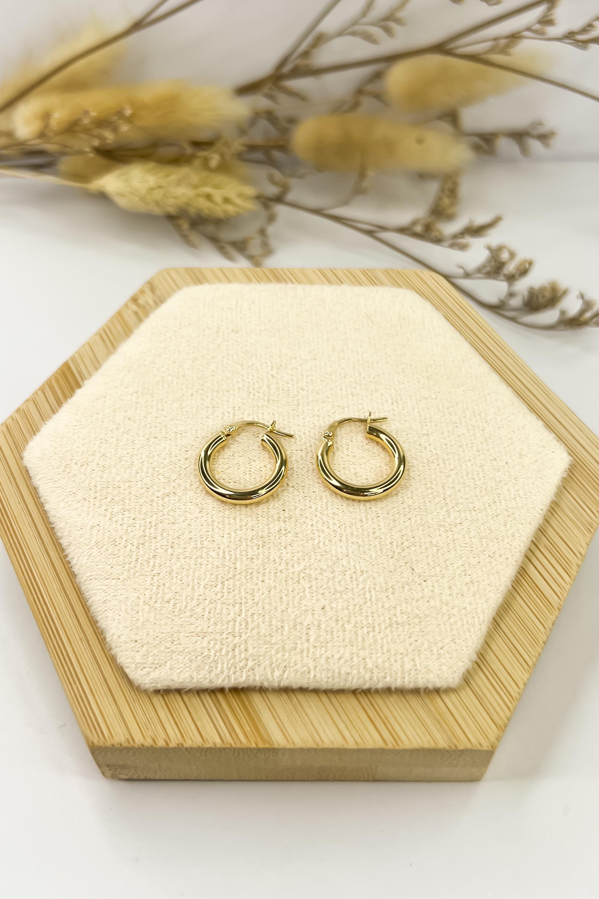 18K Solid Gold Loop Earrings - Plain - 15mm x 3mm Hoop Earrings - Birthday Gift for Her - Christmas Gift for Her - Ideal Gift for her