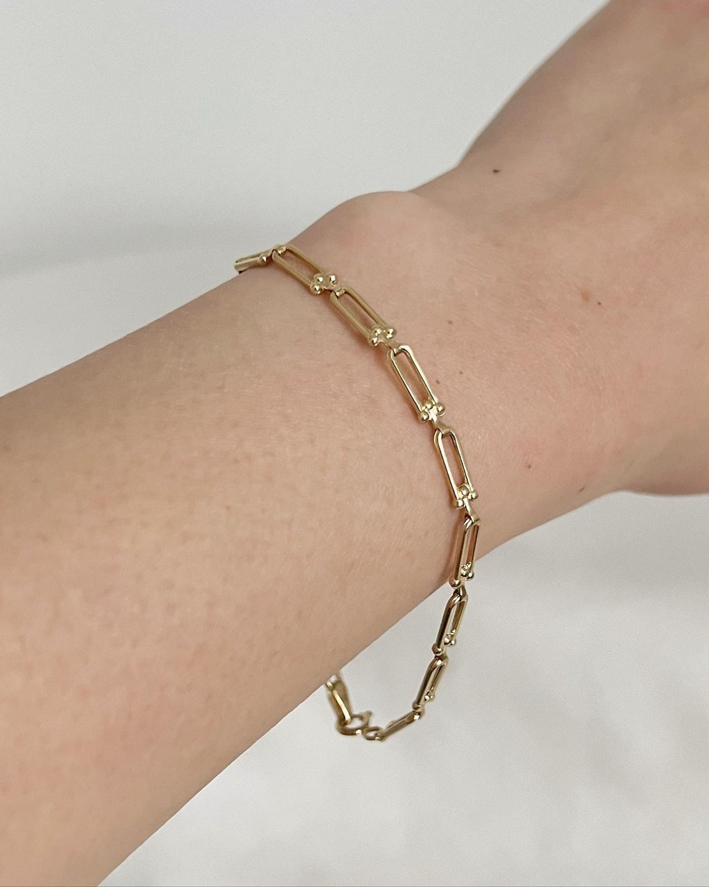 18K Solid Gold U-Link Bracelet, 3.5mm Delicate Chain, Minimalist Jewelry