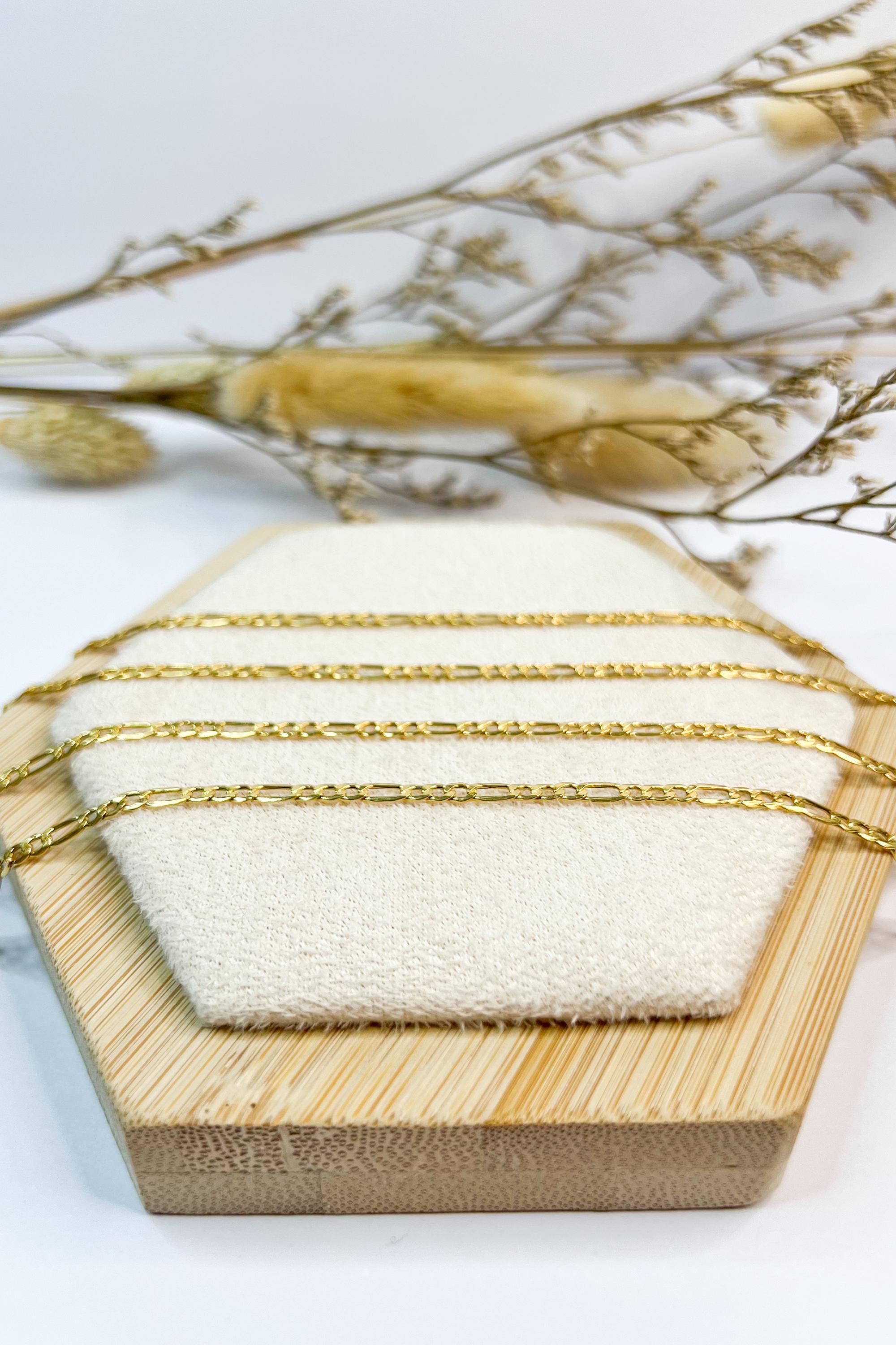 18K Solid Gold Figaro Necklace Chain, Minimalist Jewelry, Adjustable Length