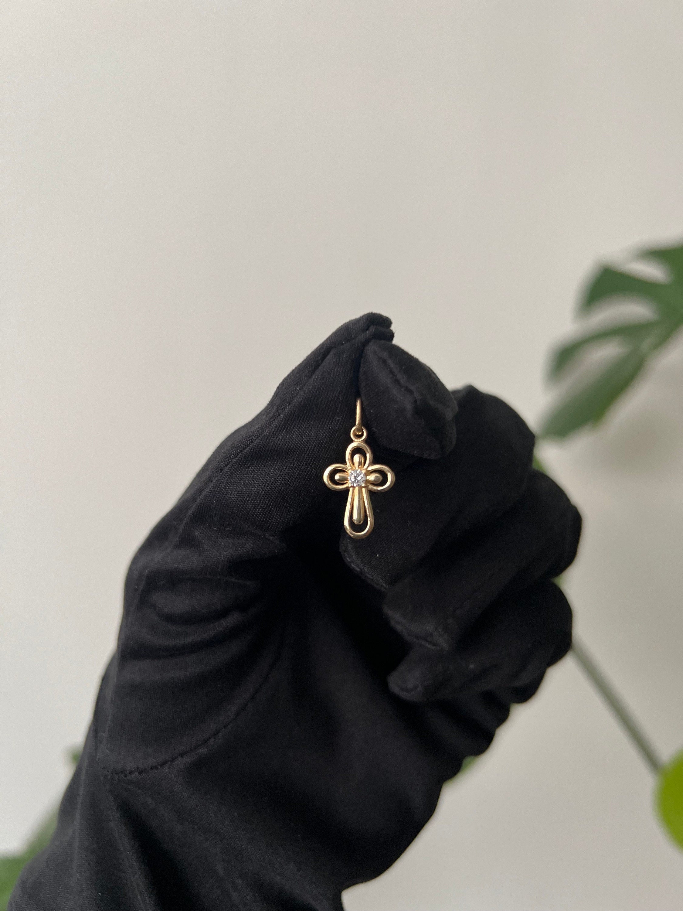 18K Solid Gold Cross Pendant, Minimalist Faith Jewelry, Dainty Religious Necklace