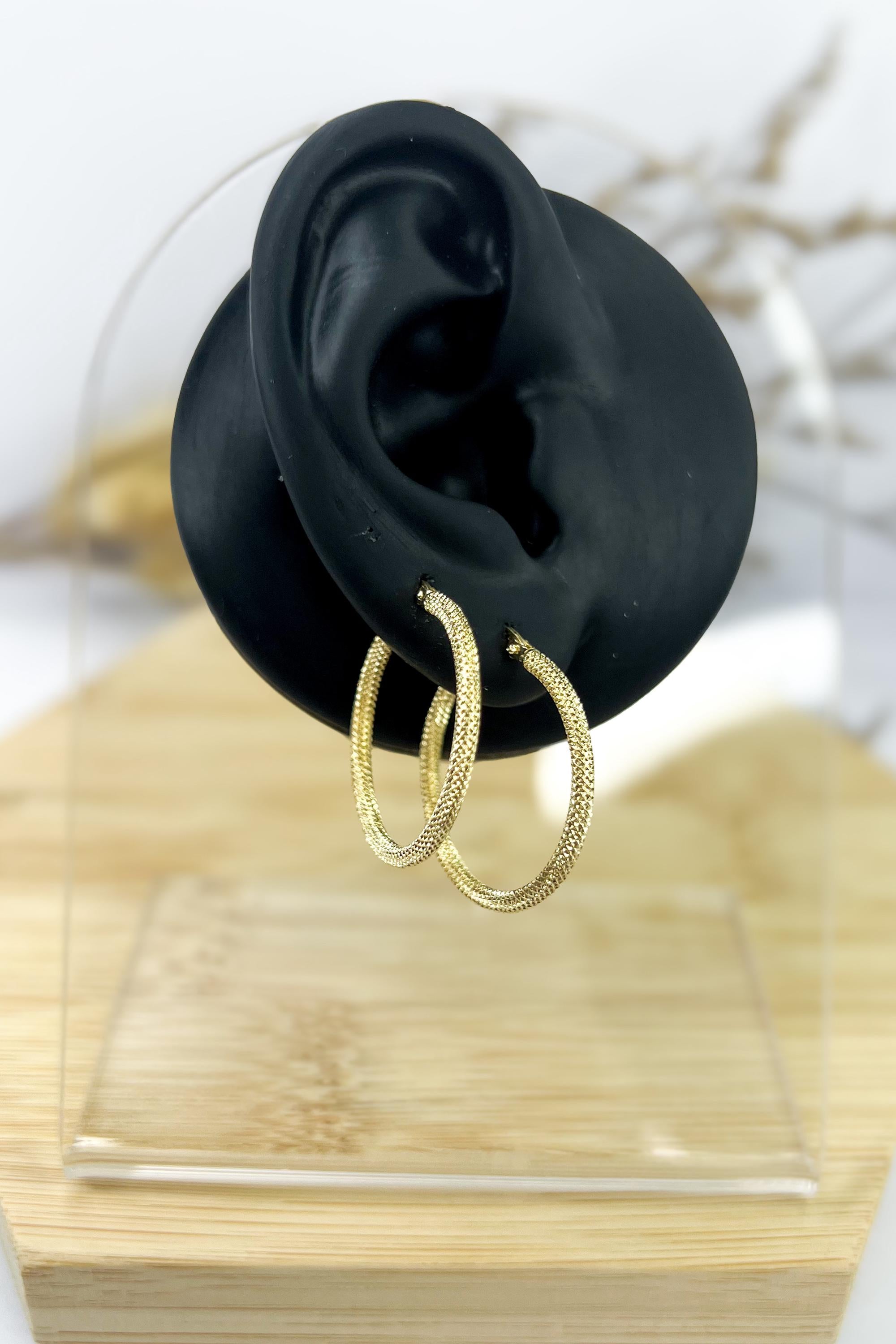 18K Solid Gold Textured Hoop Earrings -16mm - Thick & Unique - Dailywear - Best gift for her - Ideal gift for her - Birthday Gift for Her