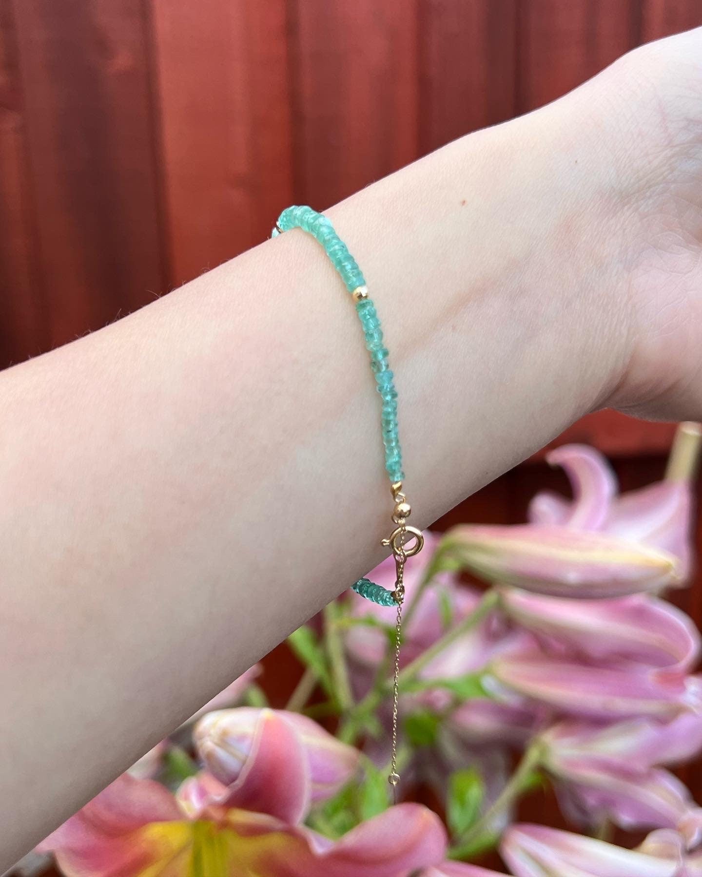 Natural Emerald Bracelet, 18K Solid Gold Beads, Dainty Minimalist Jewelry
