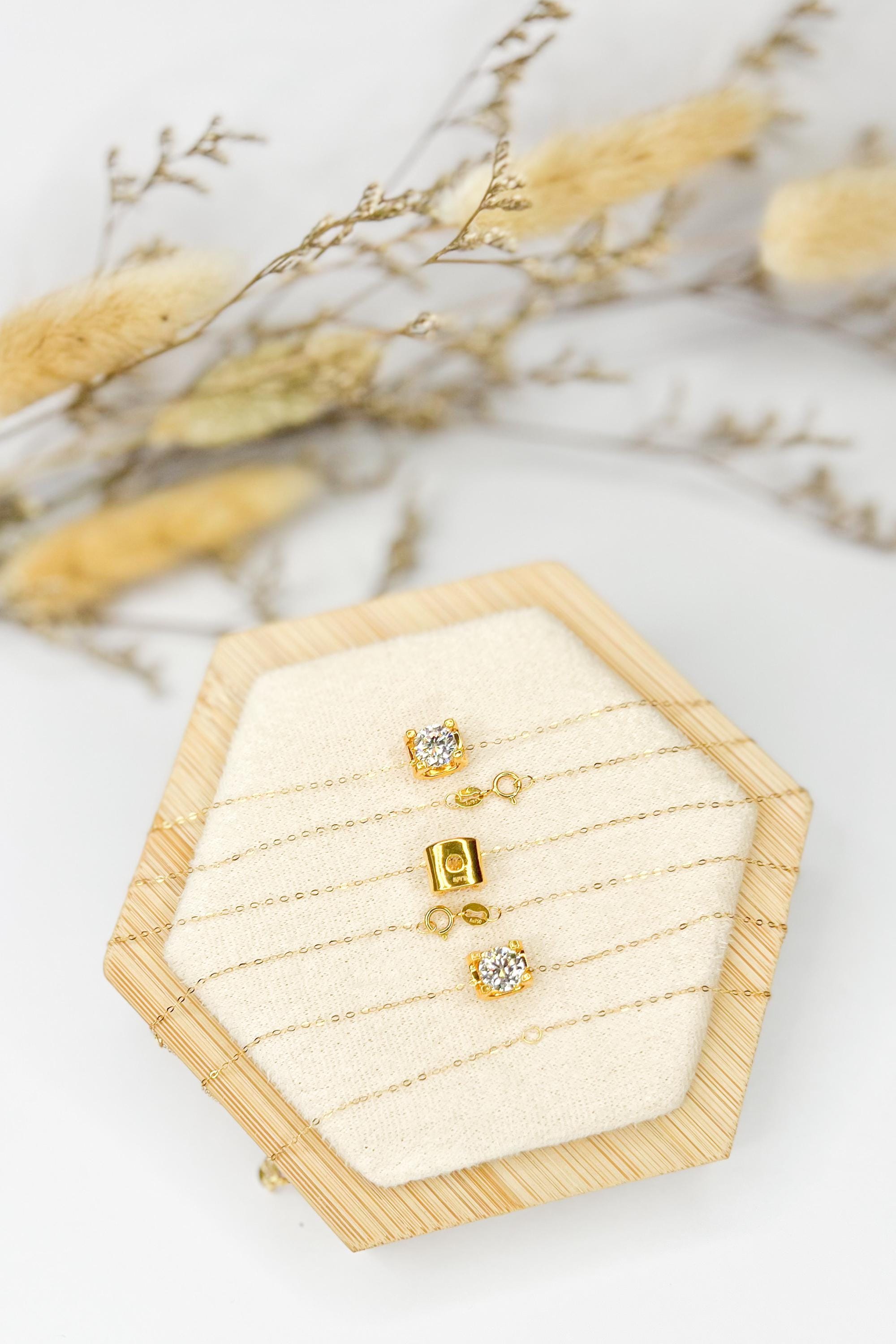 18K Solid Gold Brilliant Charm Necklace, Minimalist Dainty Chain (16-18")
