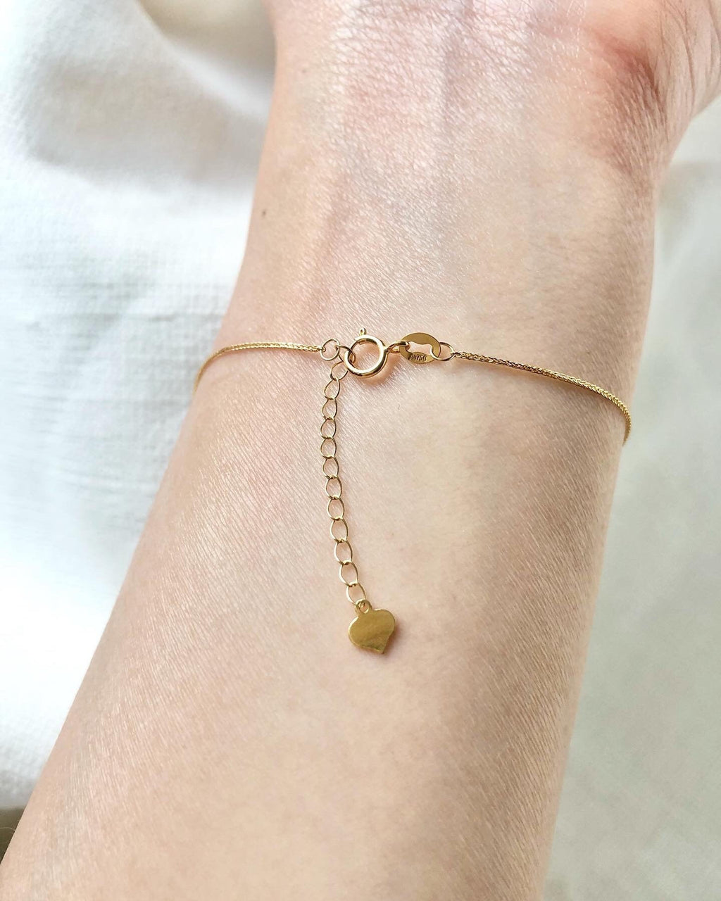18K Solid Gold Running Beads Bracelet, Dainty Adjustable Minimalist Jewelry