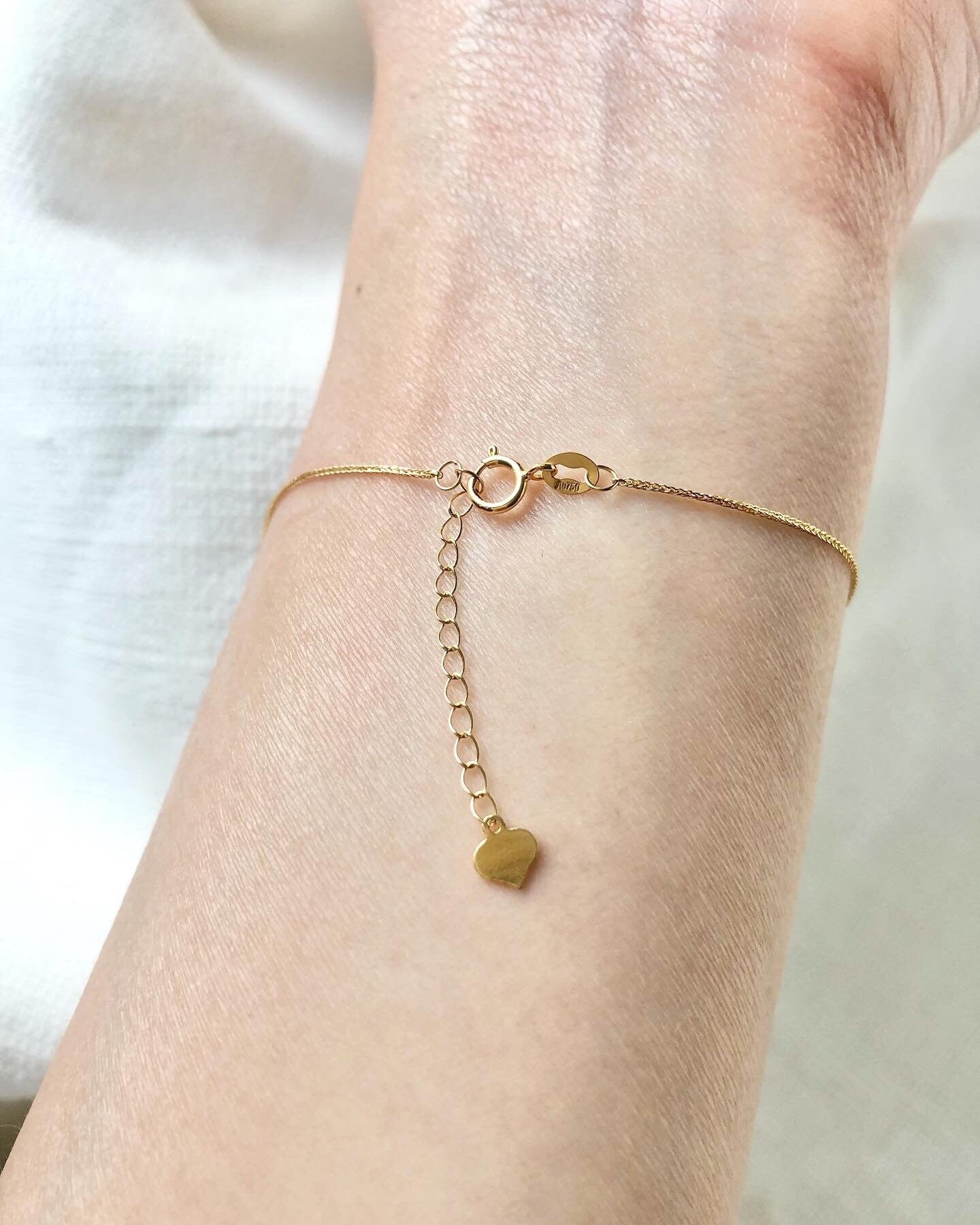 18K Solid Gold Running Beads Bracelet, Dainty Adjustable Minimalist Jewelry