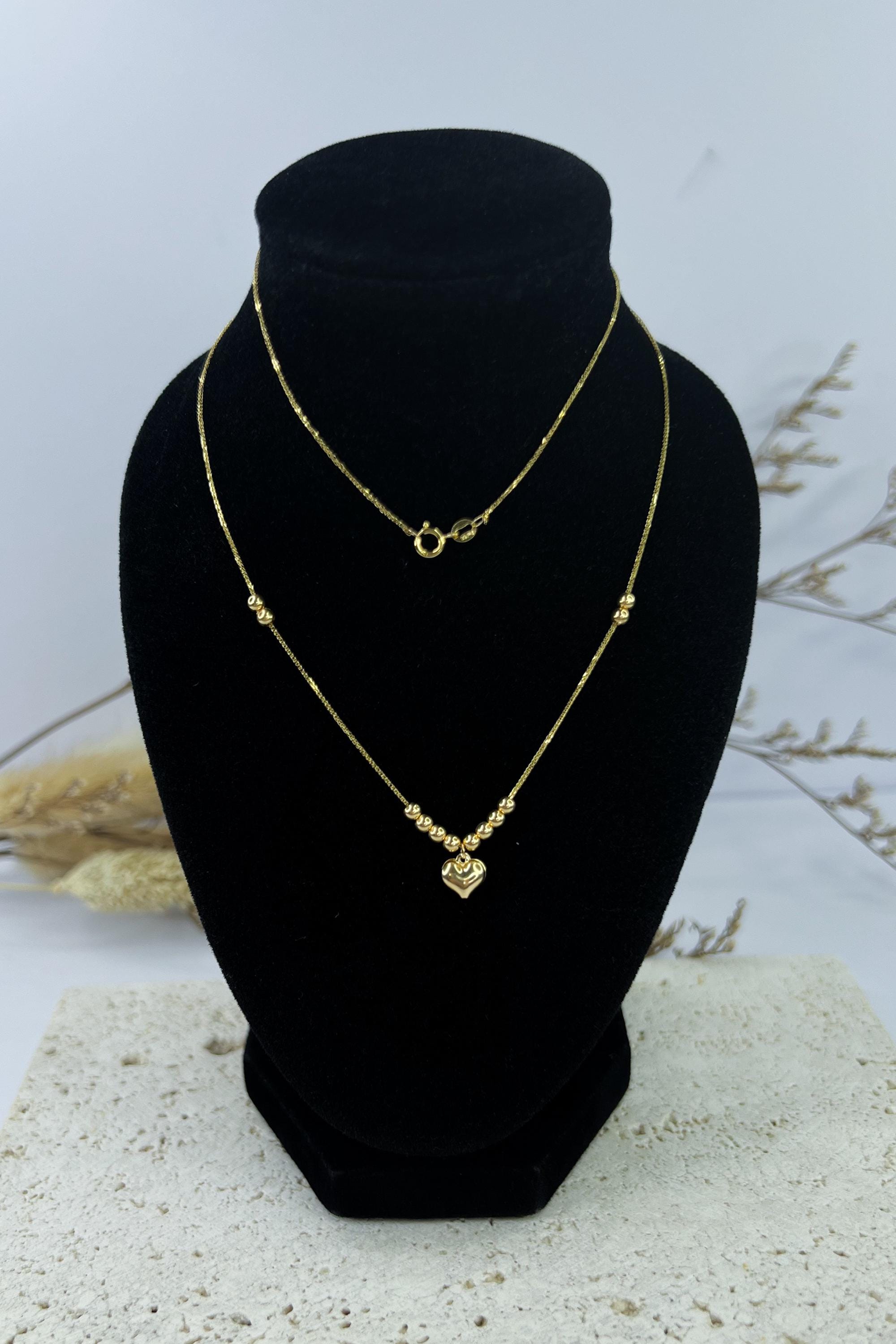 18k Solid Gold Heart Beaded Centre Piece - Unique - Au750 - Yellow Gold
