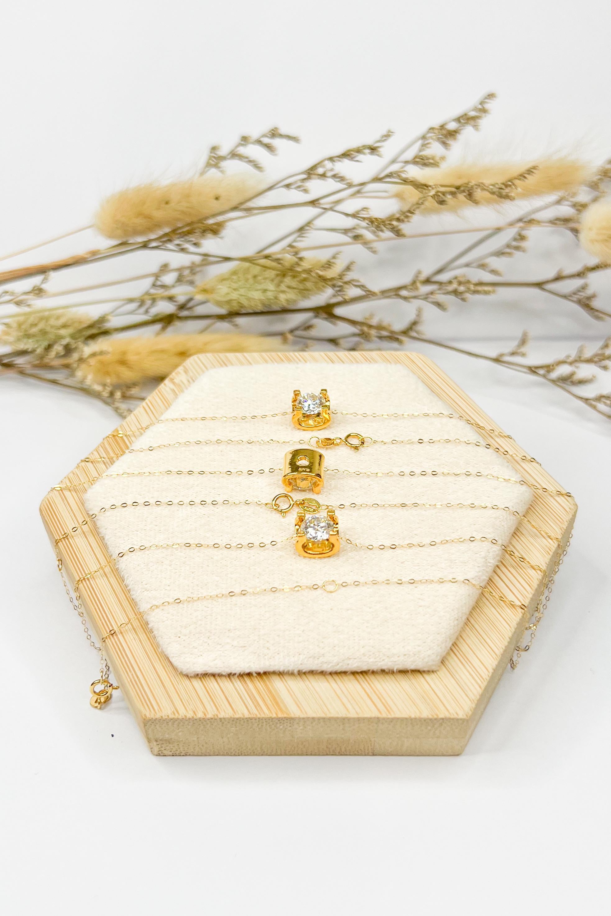 18K Solid Gold Brilliant Charm Necklace, Minimalist Dainty Chain (16-18")