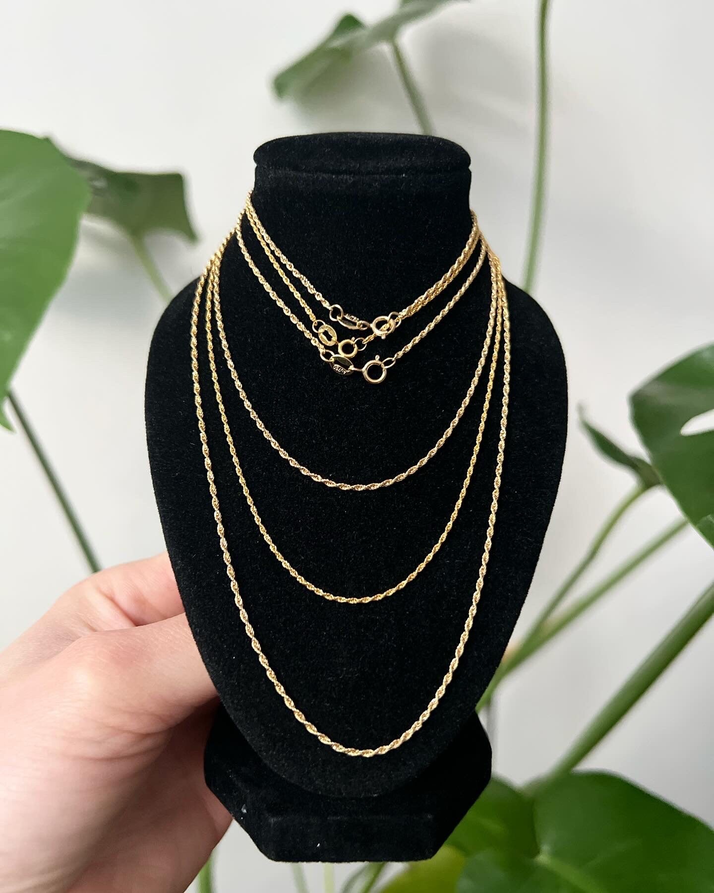 18K Solid Gold Rope Chain Necklace with Floral Charm, Minimalist Dainty Jewelry