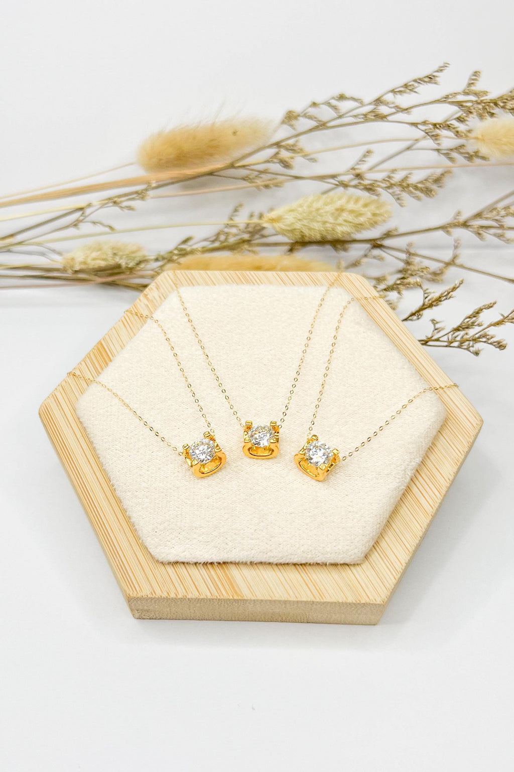 18K Solid Gold Brilliant Charm Necklace, Minimalist Dainty Chain (16-18")