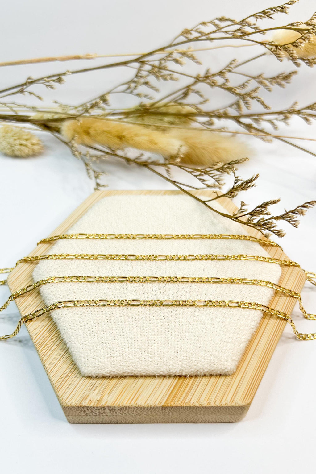 18K Solid Gold Figaro Necklace Chain, Minimalist Jewelry, Adjustable Length