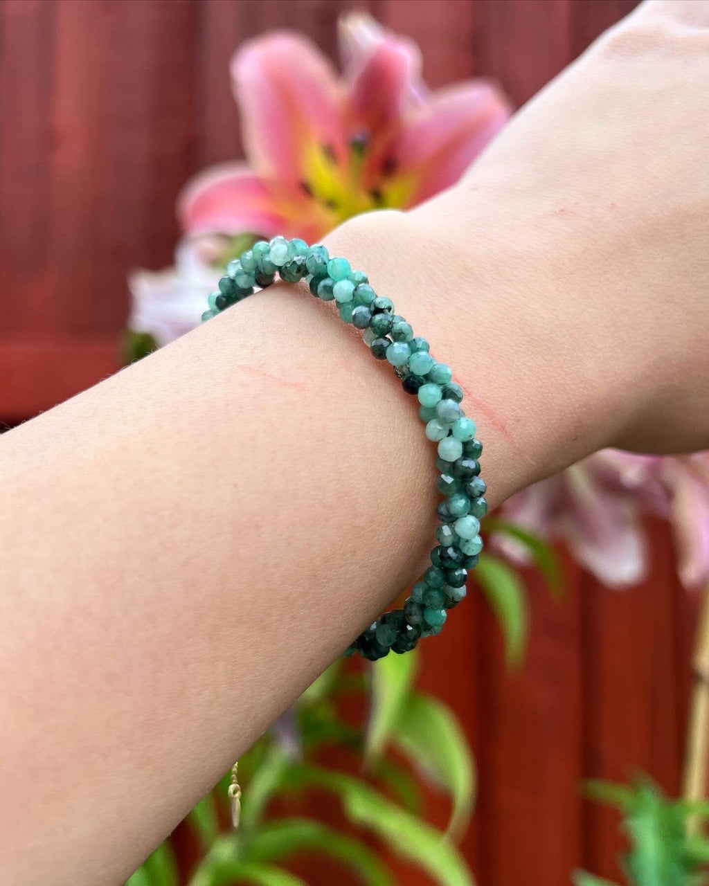 Natural Emerald Bracelet, 18K Solid Gold Beads, Dainty Minimalist Jewelry