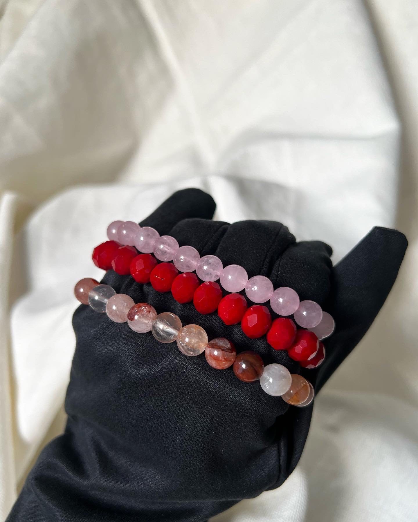 18K Gold Tiger Charm Bracelet, Rose Quartz, Red Coral, Lucky Gemstone Jewelry