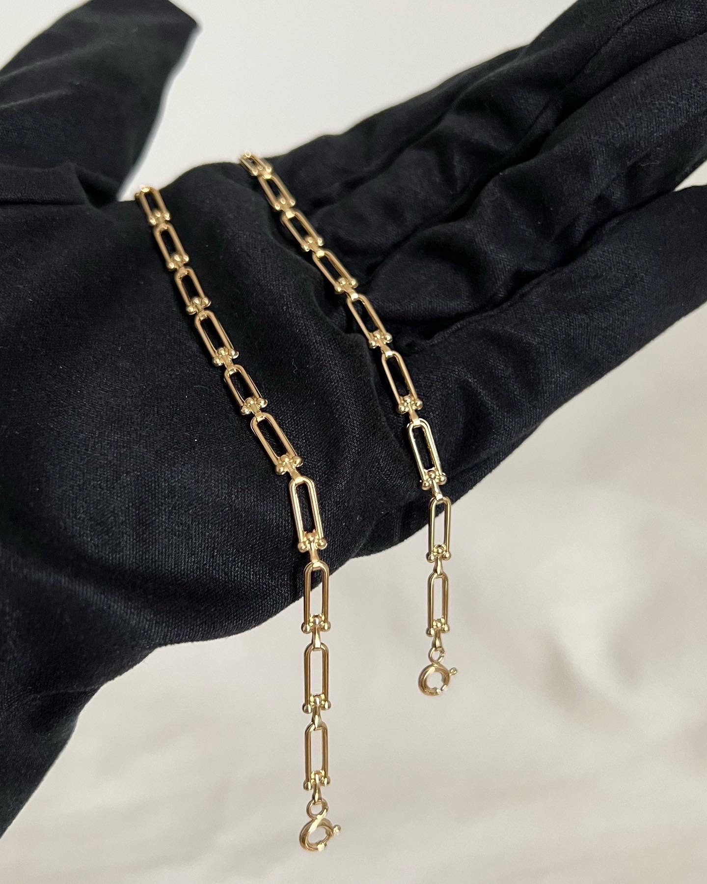 18K Solid Gold U-Link Bracelet, 3.5mm Delicate Chain, Minimalist Jewelry