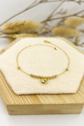 18k Solid Gold Beaded with Heart Centre Piece Charm Bracelet - Unique - Au750 - Yellow Gold - Ideal Gift for Her - Best Gift for her