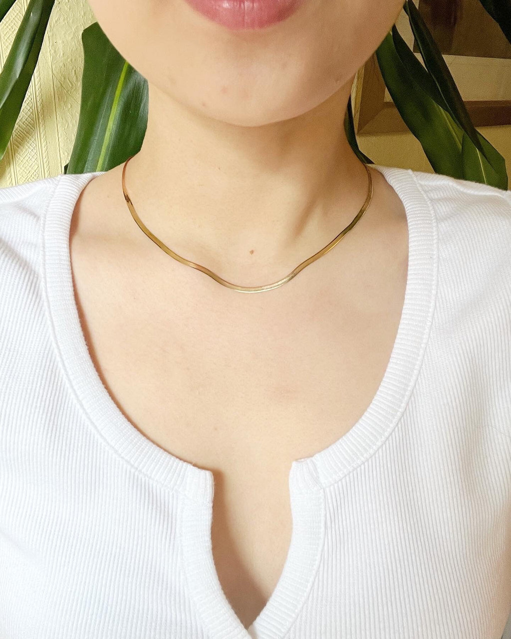 18K Solid Gold Flat Herringbone Chain Bracelet Necklace, 2.5mm Dainty Minimalist Jewelry