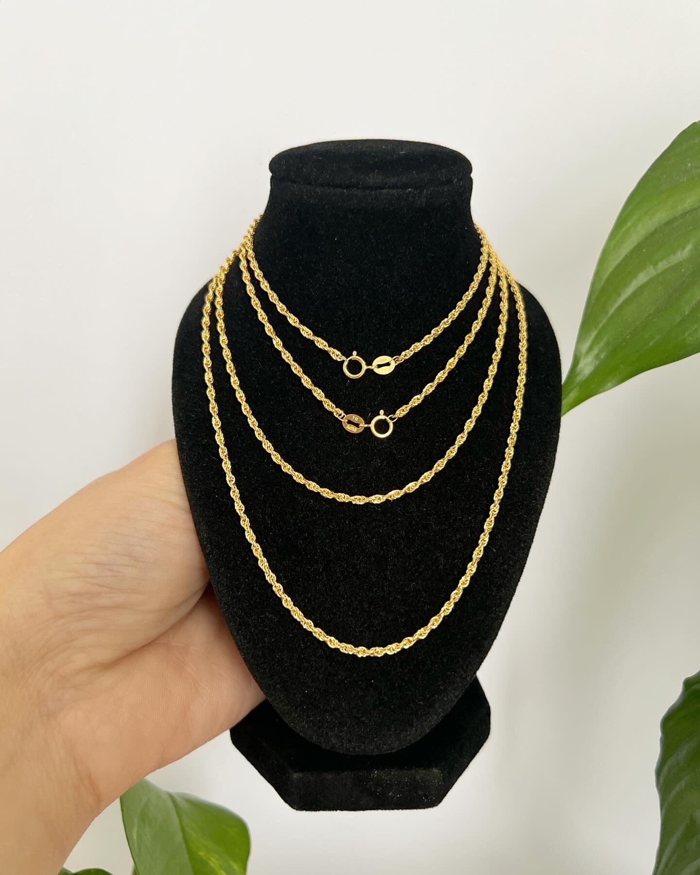 18K Solid Gold Twisted Rope Chain Necklace, 1.0-2.0mm, Minimalist Layering Jewelry