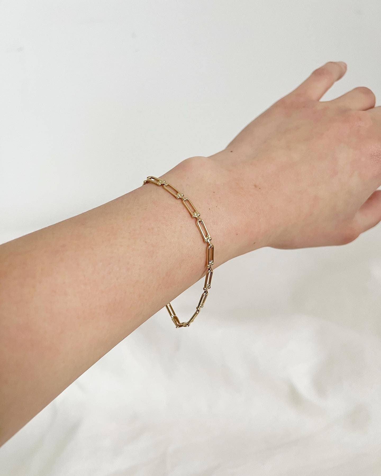18K Solid Gold U-Link Bracelet, 3.5mm Delicate Chain, Minimalist Jewelry
