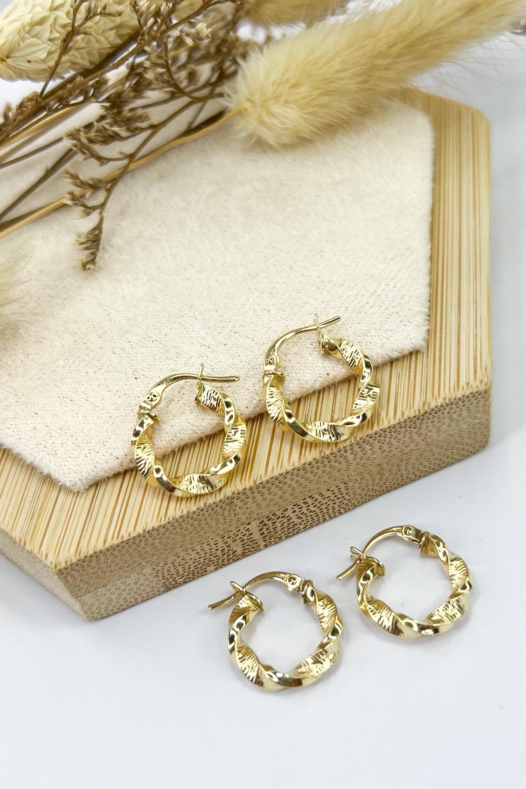 18k Solid Gold Twisted Earrings - 14mm - Unique - Bestseller Gift - Christmas Gift - Gift for Her - Birthday Gift