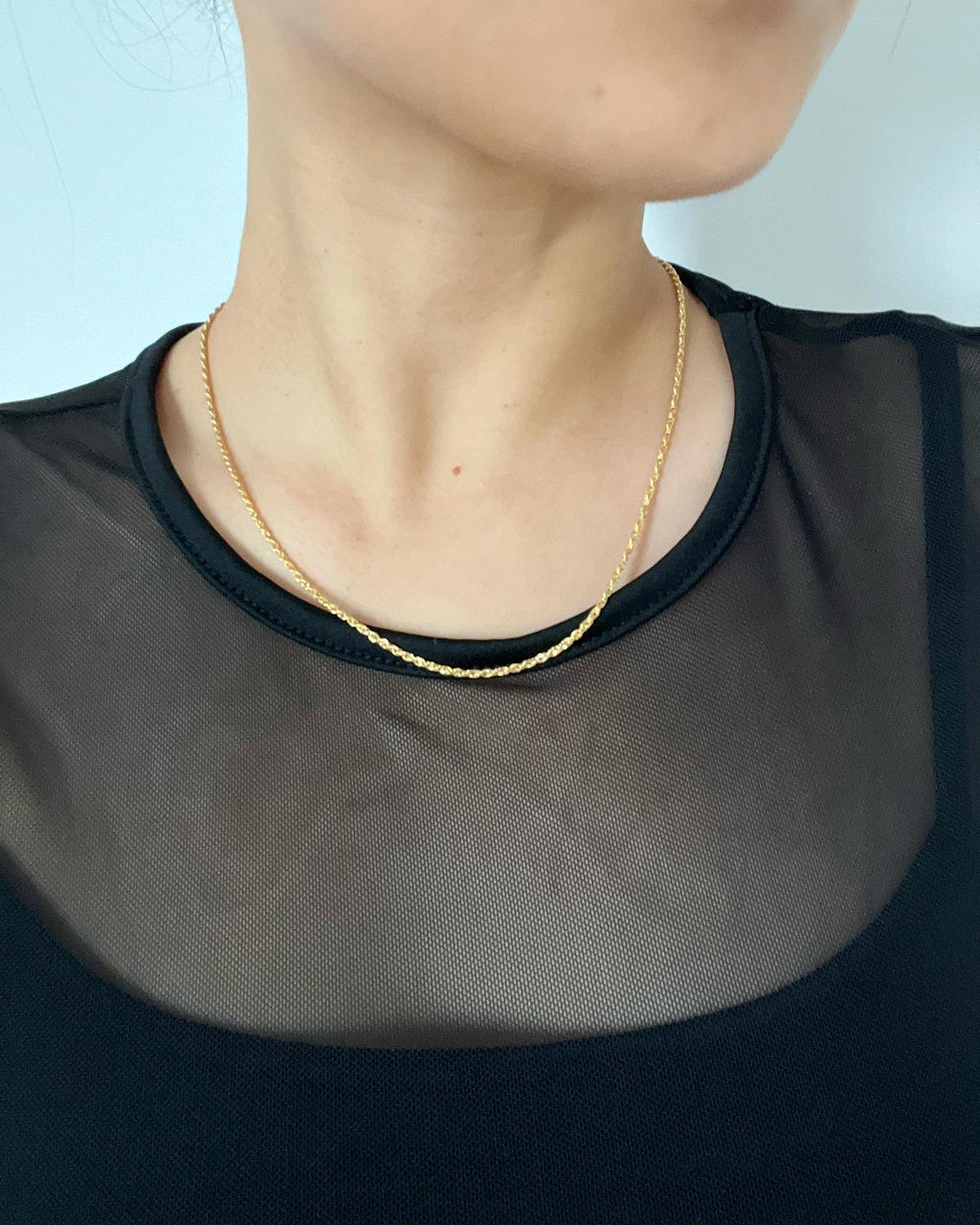 18K Solid Gold Twisted Rope Chain Necklace, 1.0-2.0mm, Minimalist Layering Jewelry