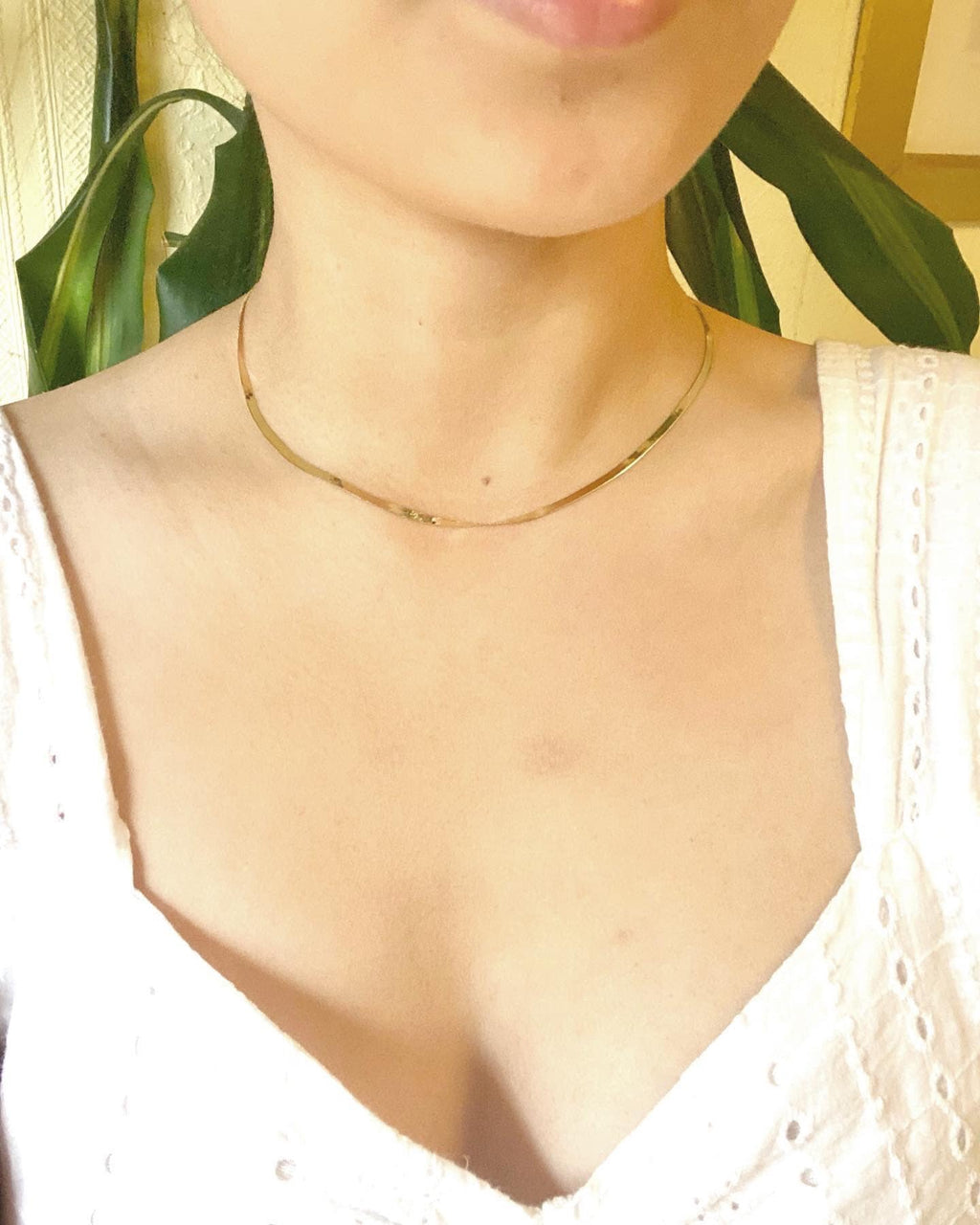 18K Solid Gold Herringbone Chain Necklace, 2.5mm Dainty Layering Jewelry (15.5-17.25 inches)